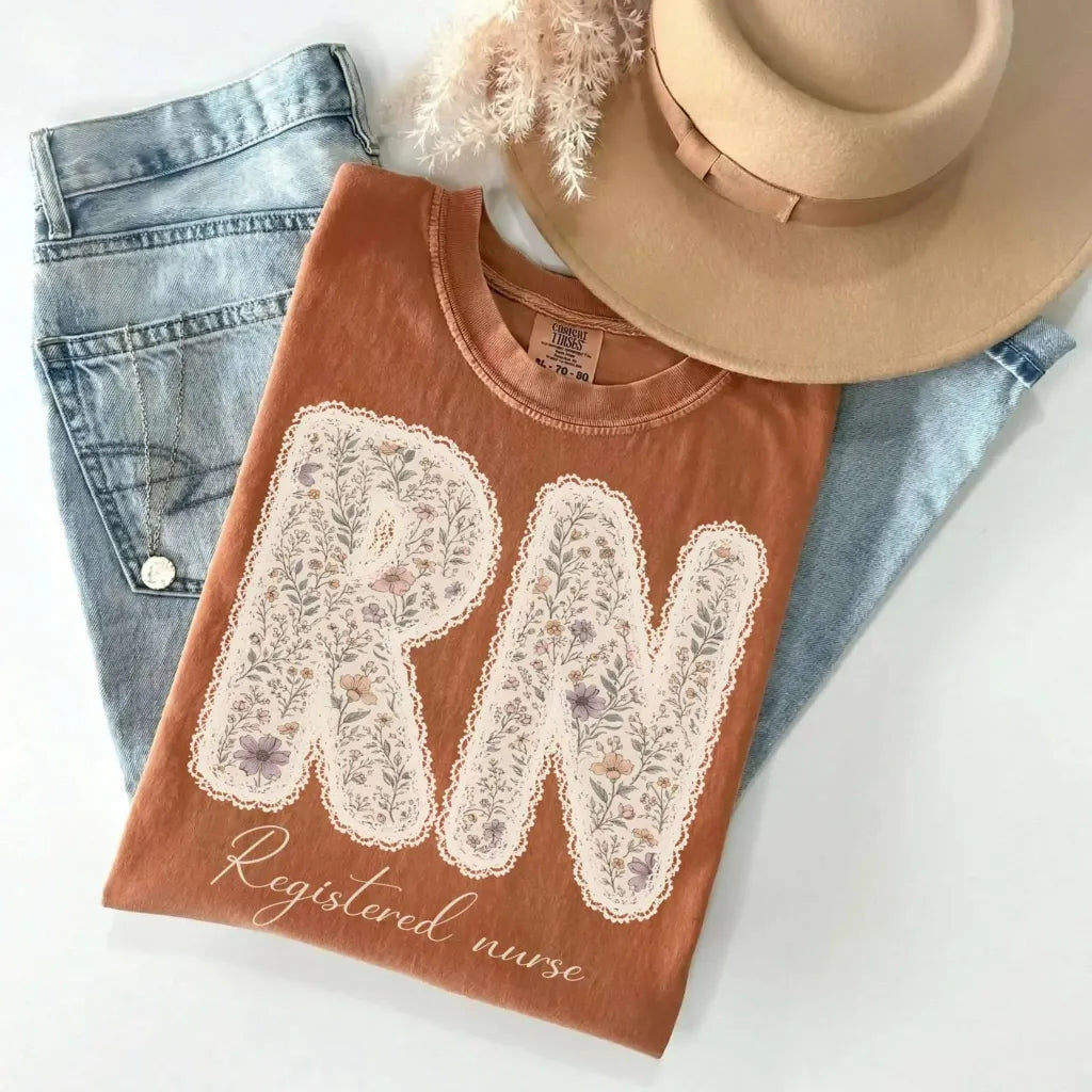 RN Registered Nurse Wildflower Lace Comfort Colors Tee