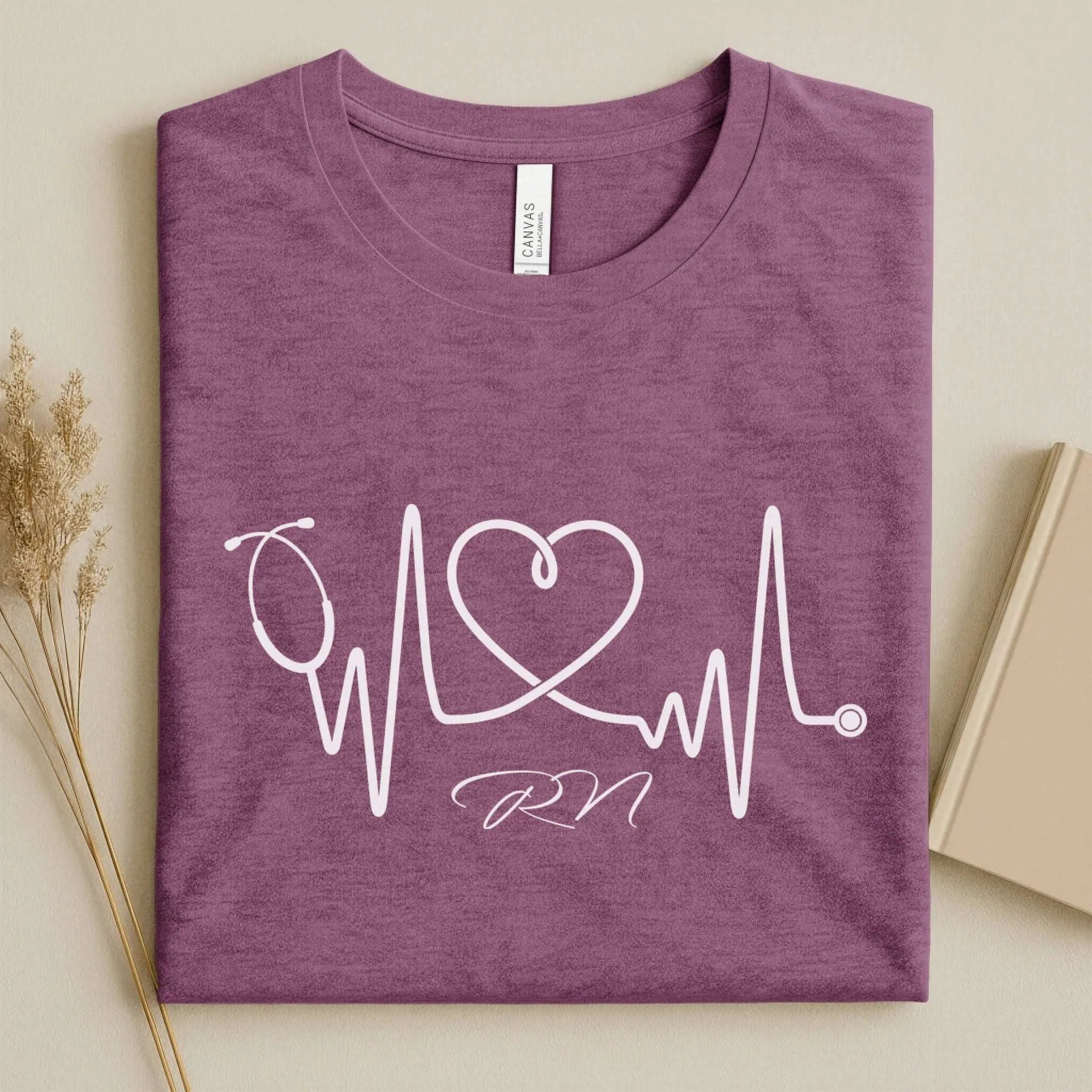 RN Stethoscope Heartbeat Line Art Nurse T-Shirt