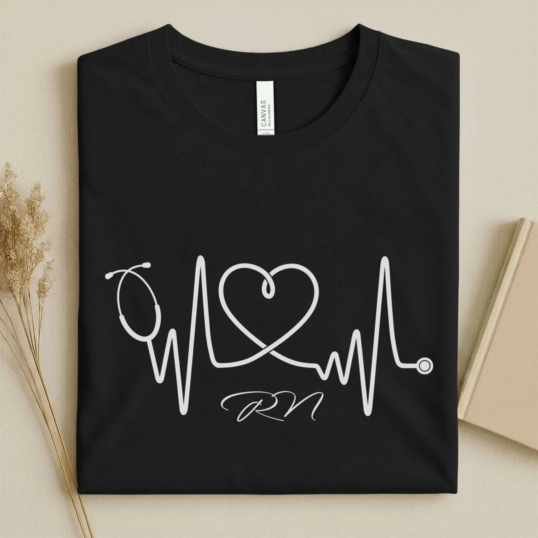 RN Stethoscope Heartbeat Line Art Nurse T-Shirt