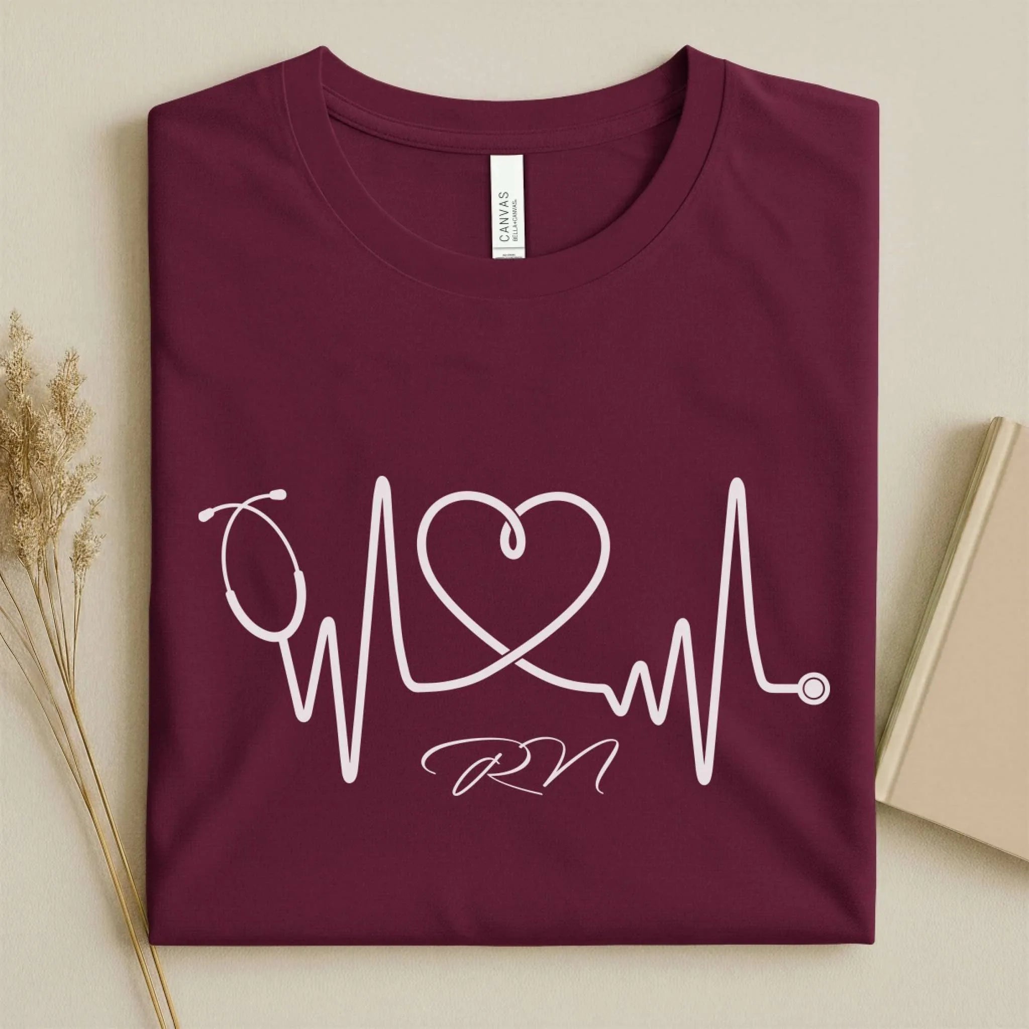 RN Stethoscope Heartbeat Line Art Nurse T-Shirt