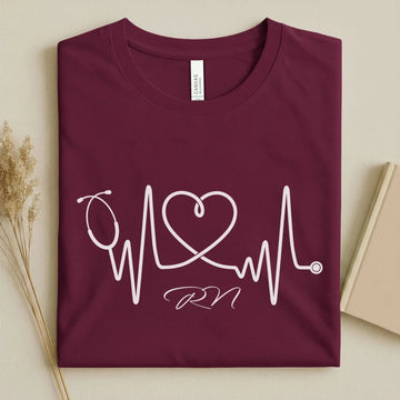 RN Stethoscope Heartbeat Line Art Nurse T-Shirt