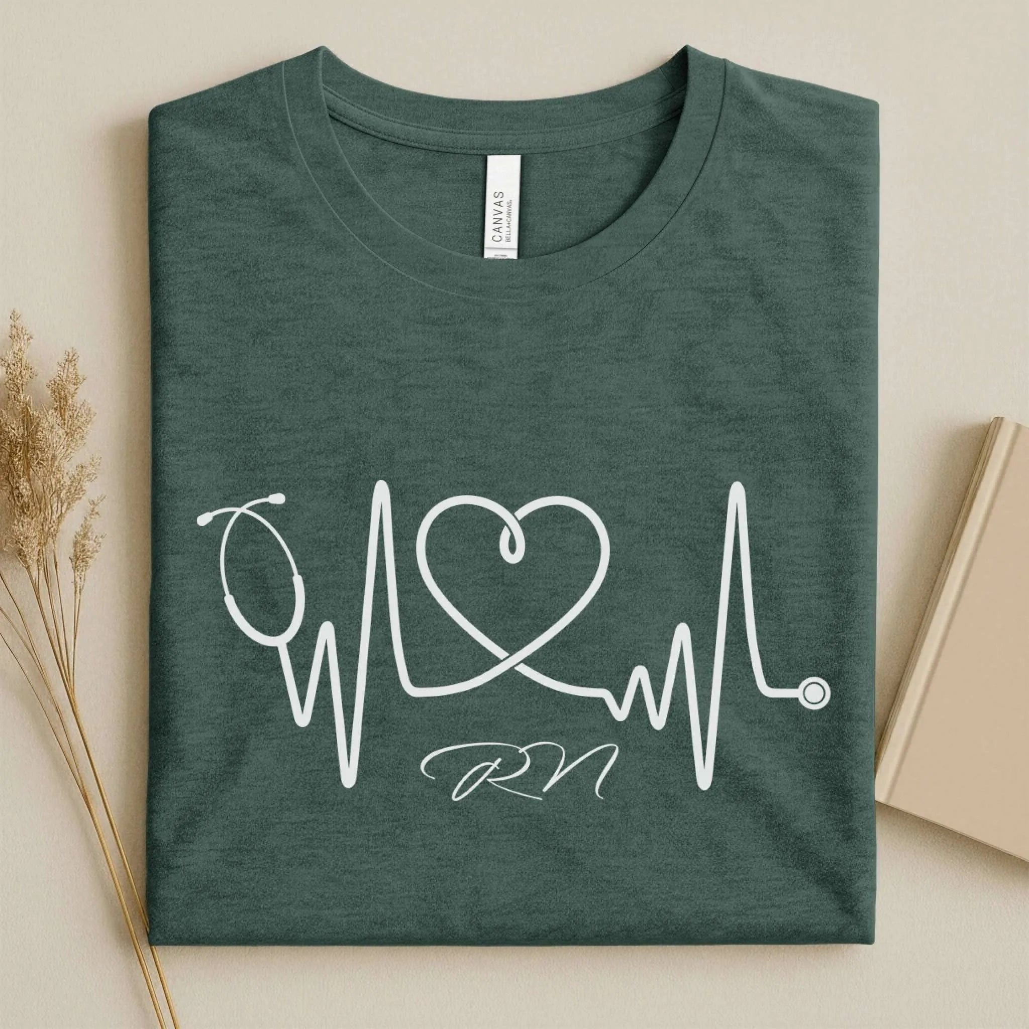 RN Stethoscope Heartbeat Line Art Nurse T-Shirt