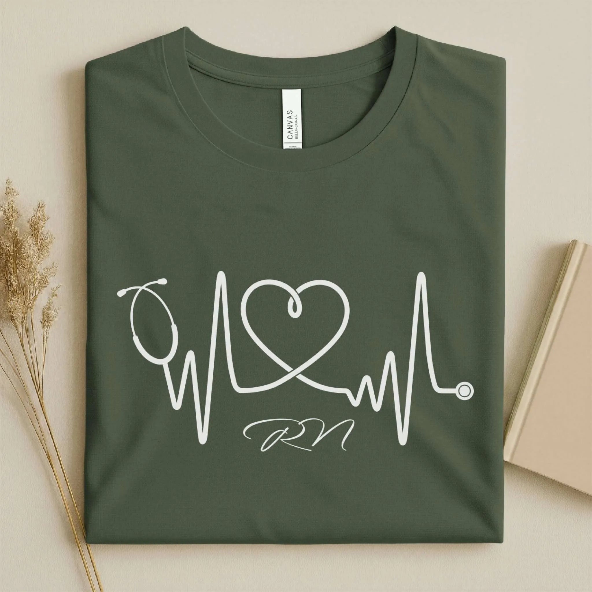 RN Stethoscope Heartbeat Line Art Nurse T-Shirt