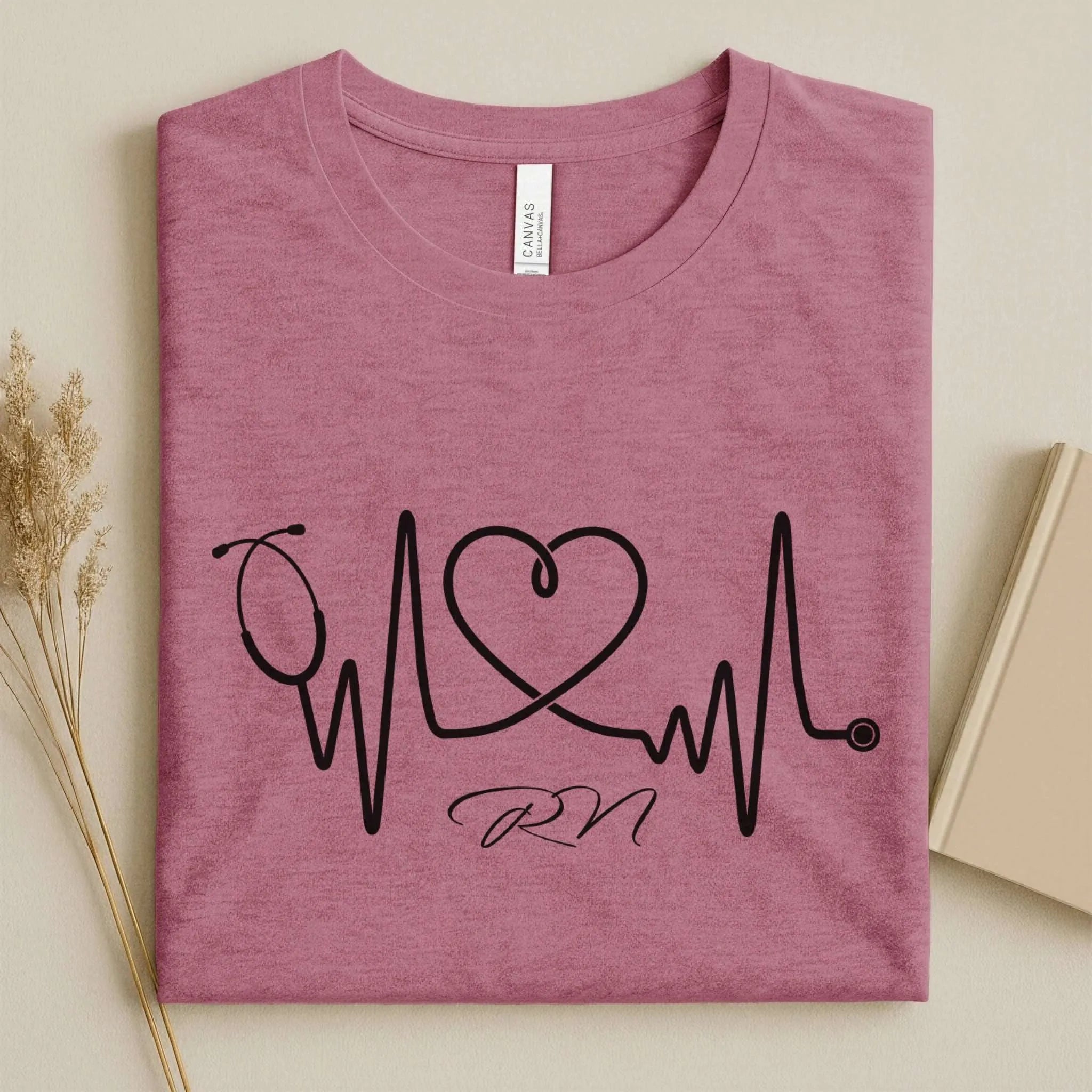 RN Stethoscope Heartbeat Line Art Nurse T-Shirt