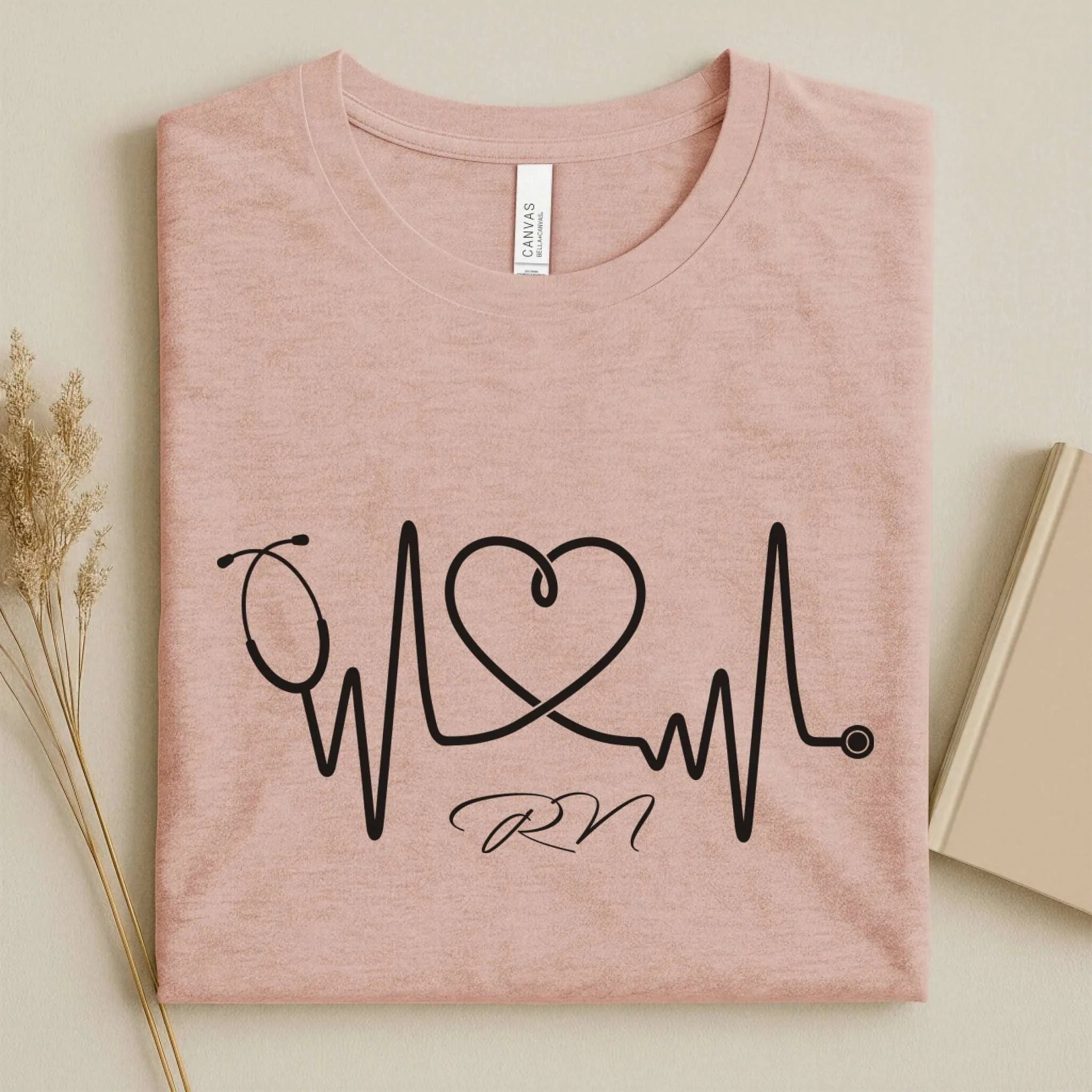 RN Stethoscope Heartbeat Line Art Nurse T-Shirt
