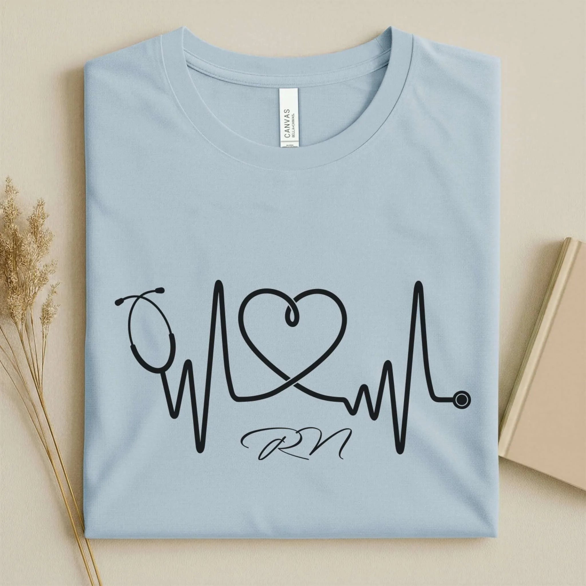 RN Stethoscope Heartbeat Line Art Nurse T-Shirt