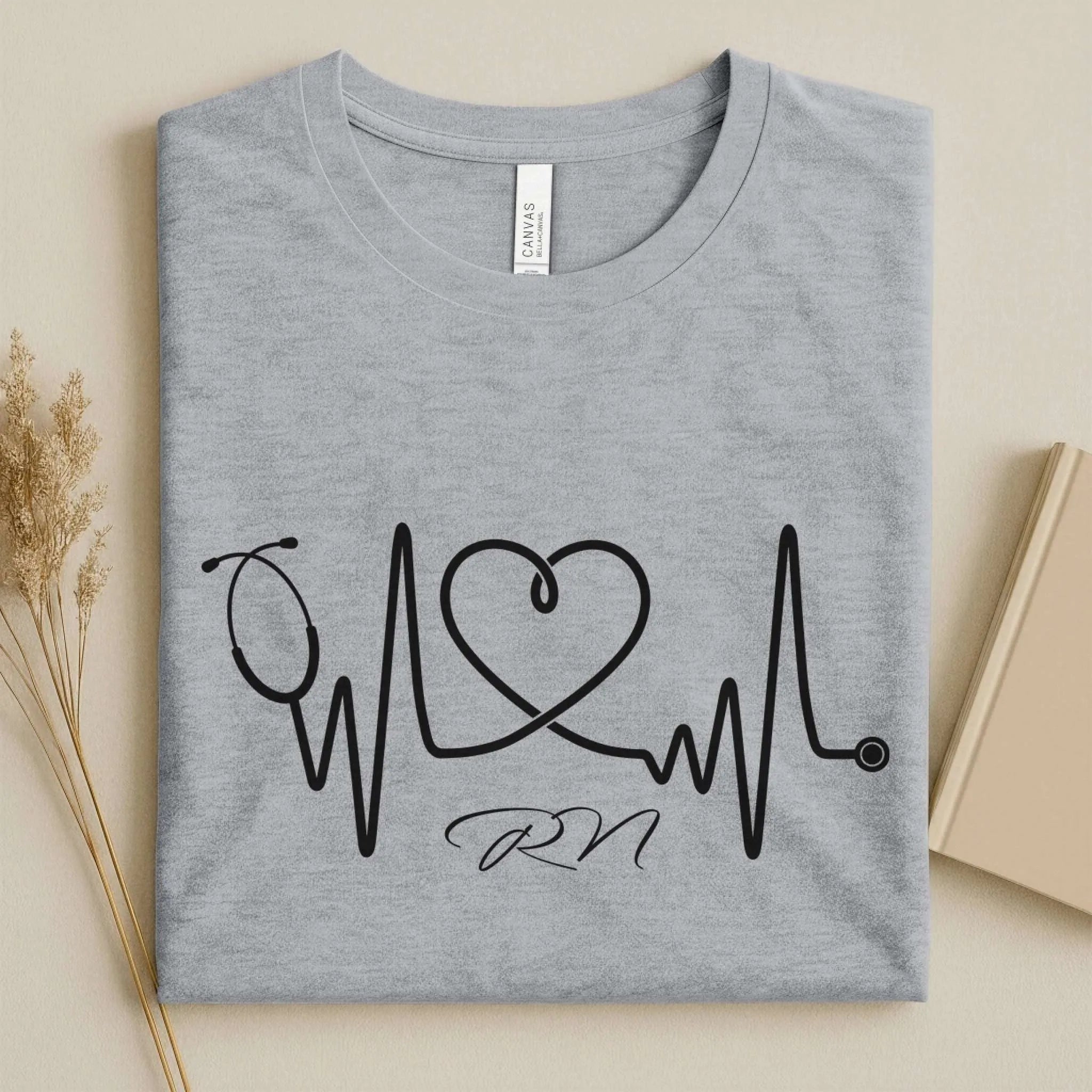 RN Stethoscope Heartbeat Line Art Nurse T-Shirt