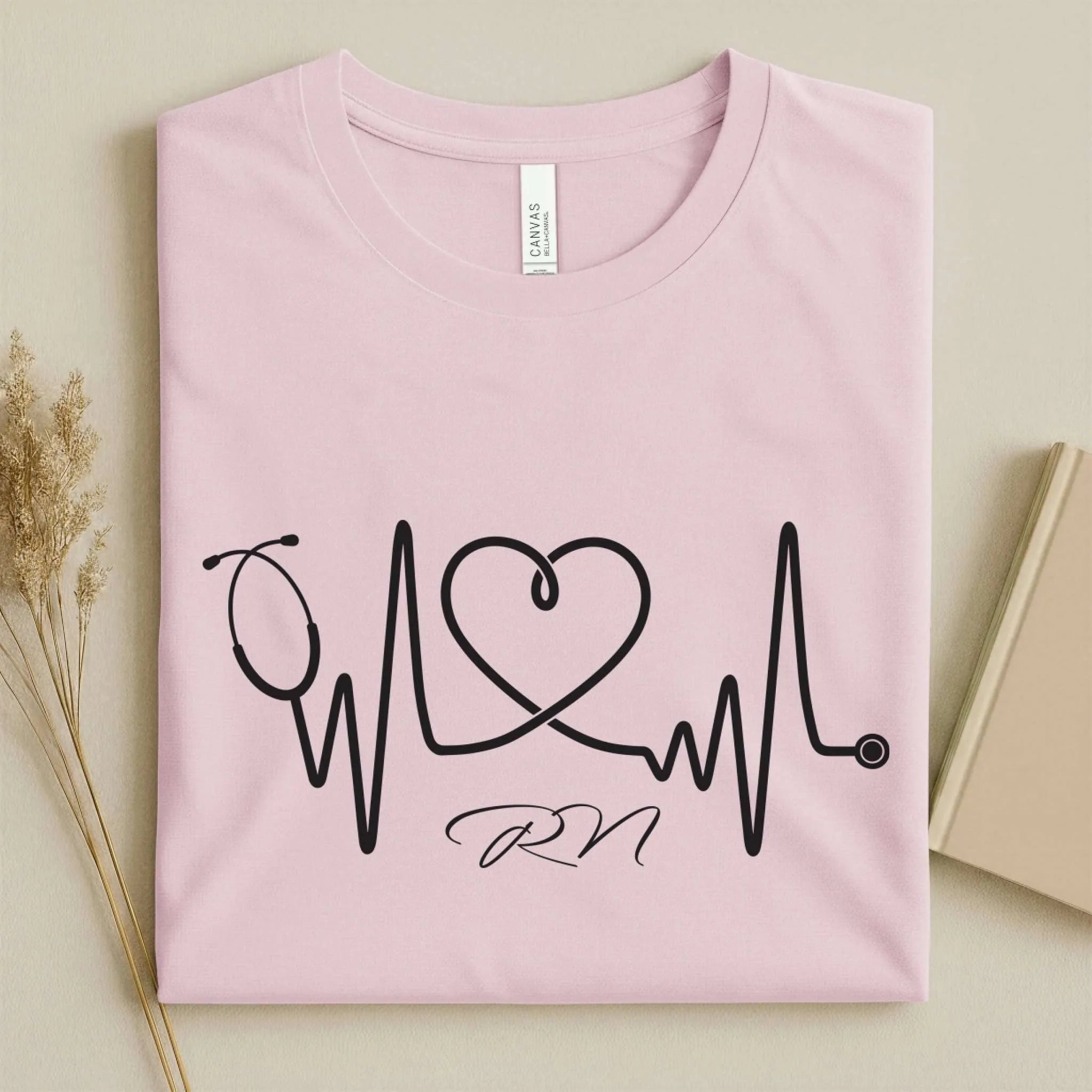 RN Stethoscope Heartbeat Line Art Nurse T-Shirt
