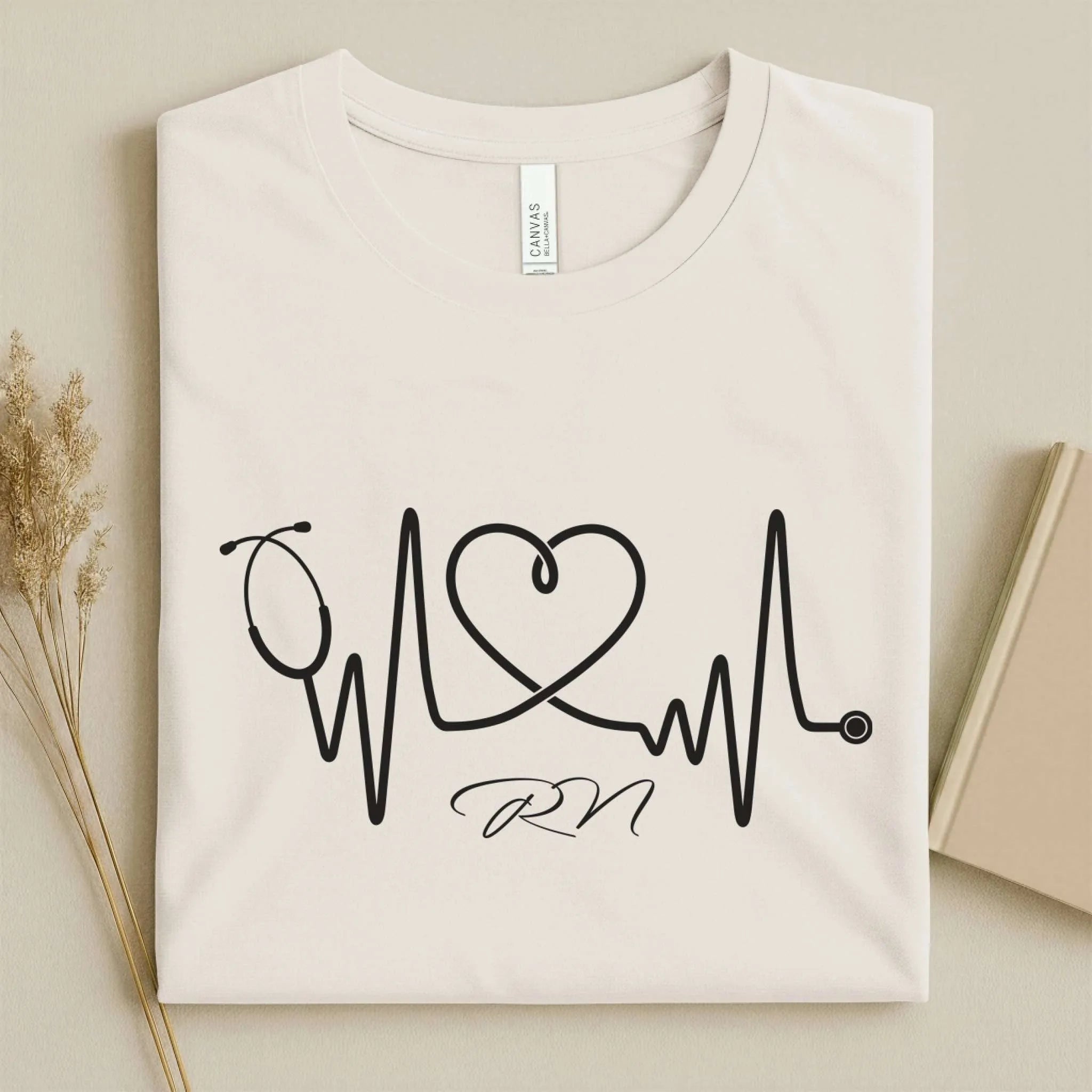 RN Stethoscope Heartbeat Line Art Nurse T-Shirt