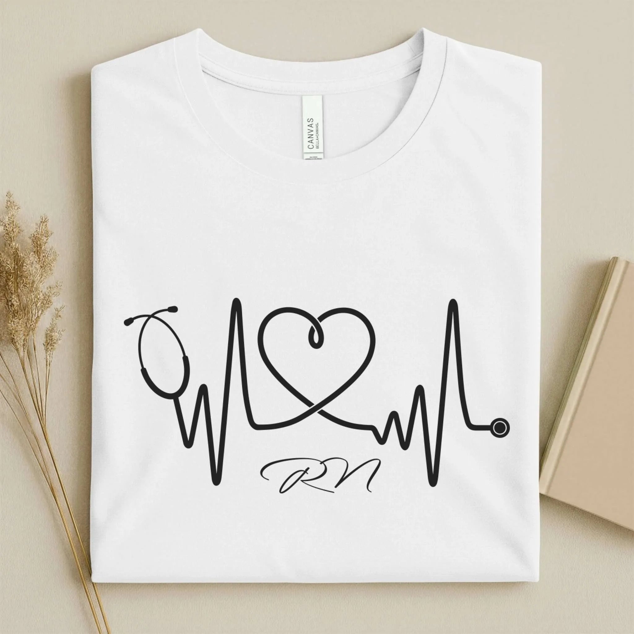 RN Stethoscope Heartbeat Line Art Nurse T-Shirt