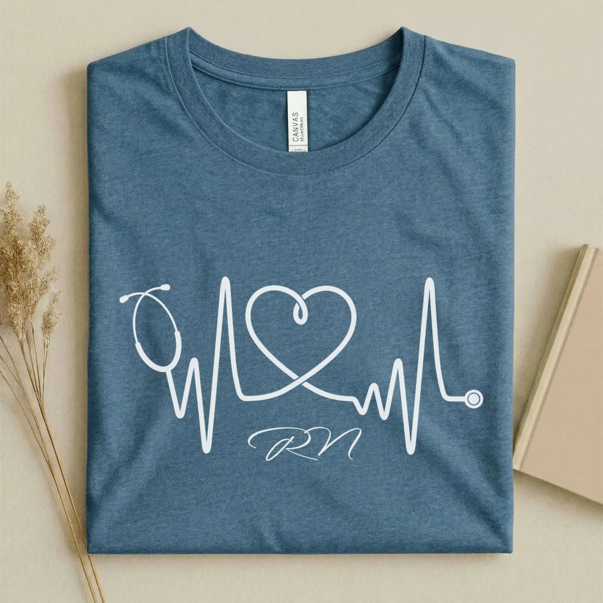 RN Stethoscope Heartbeat Line Art Nurse T-Shirt
