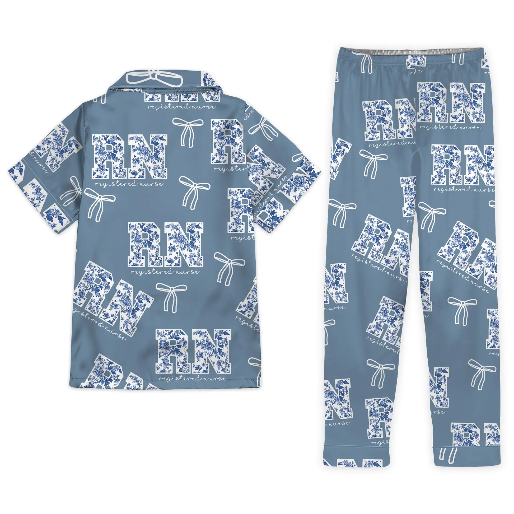 Nursehype RN Registered Nurse Floral Satin Pajama Set