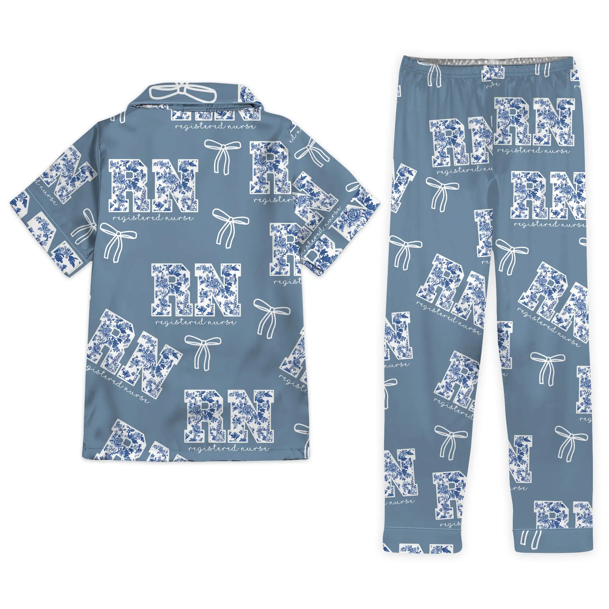 Nursehype RN Registered Nurse Floral Satin Pajama Set