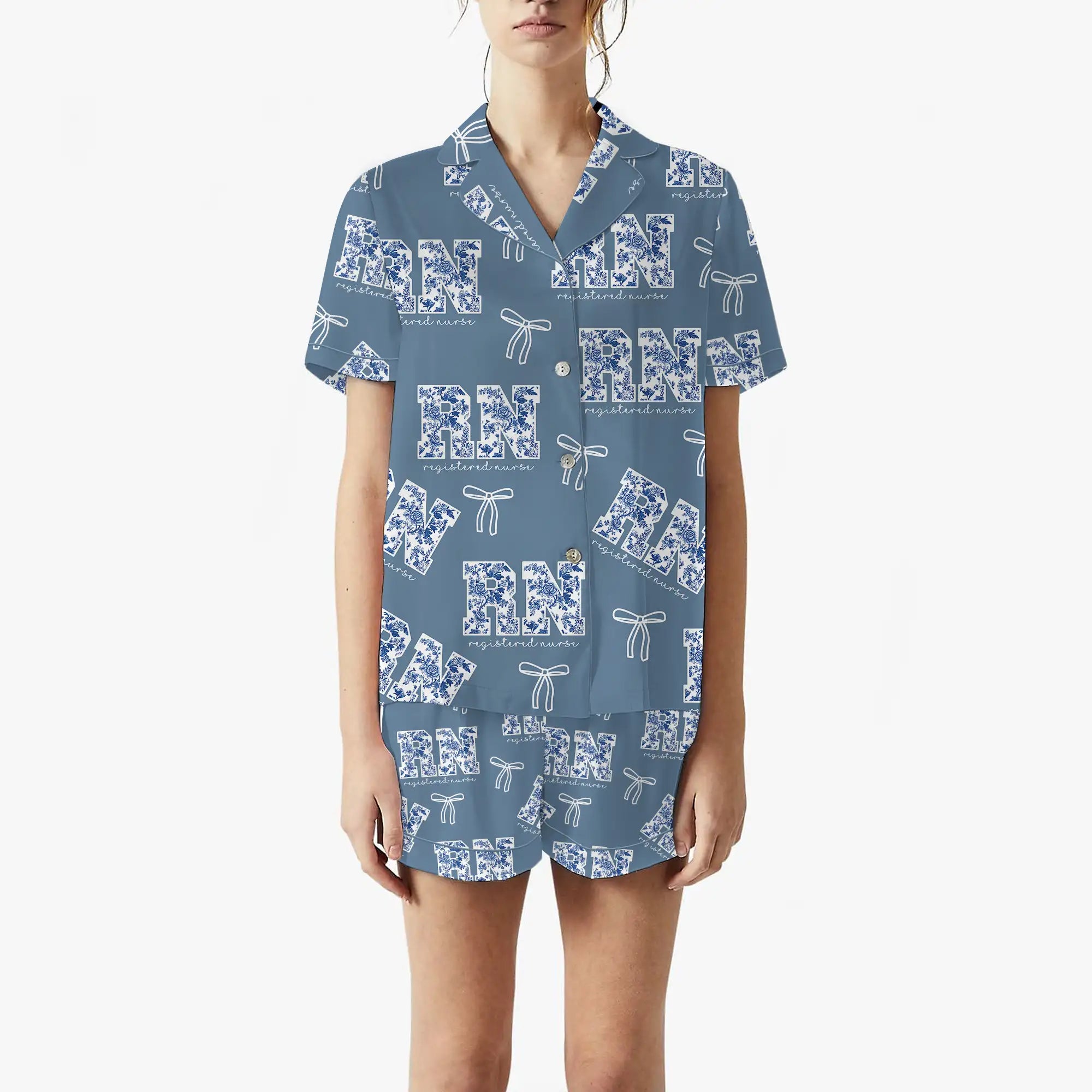 Nursehype RN Registered Nurse Floral Satin Pajama Set