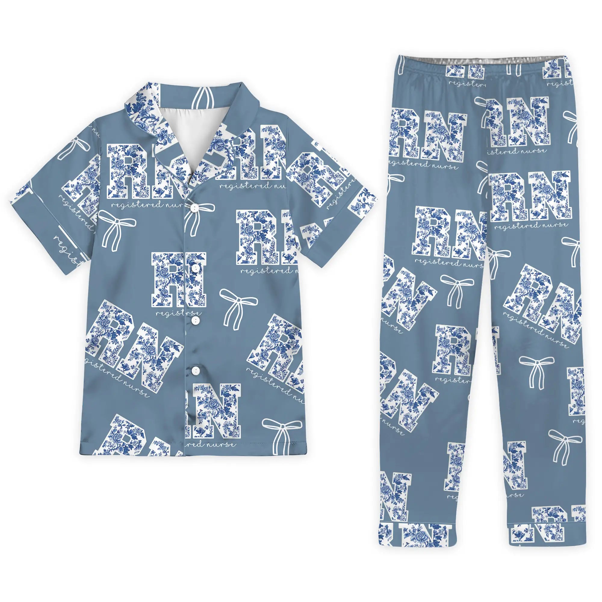 Nursehype RN Registered Nurse Floral Satin Pajama Set