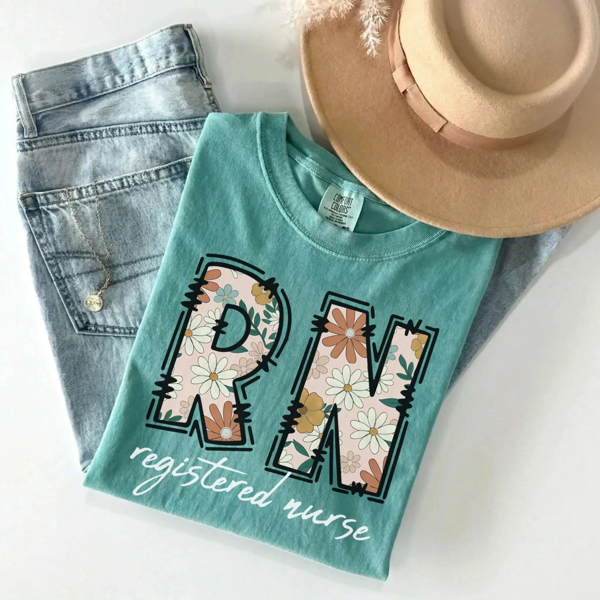 RN Registered Nurse Retro Floral Comfort Colors Tee