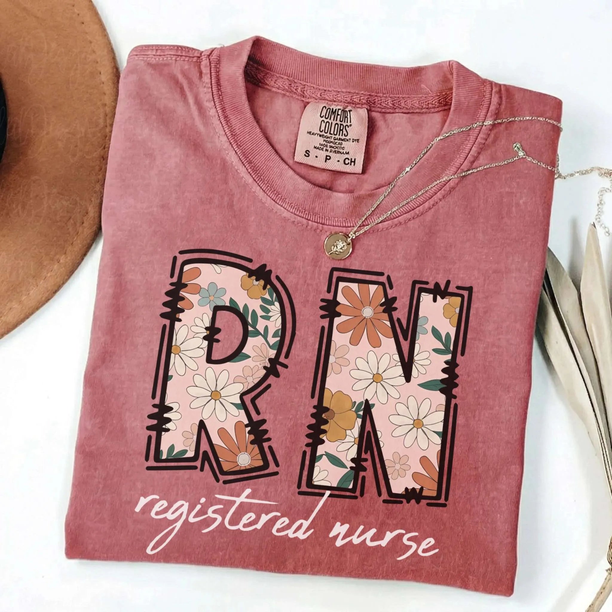 RN Registered Nurse Retro Floral Comfort Colors Tee