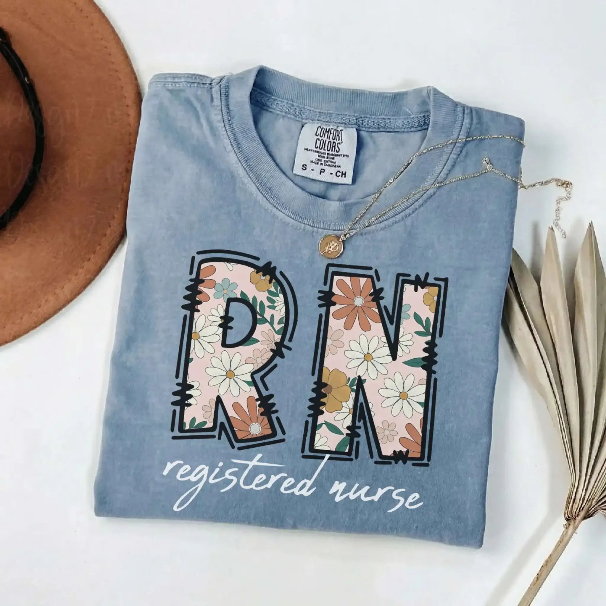 RN Registered Nurse Retro Floral Comfort Colors Tee