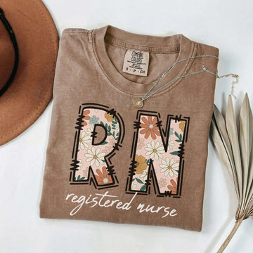 RN Registered Nurse Retro Floral Comfort Colors Tee