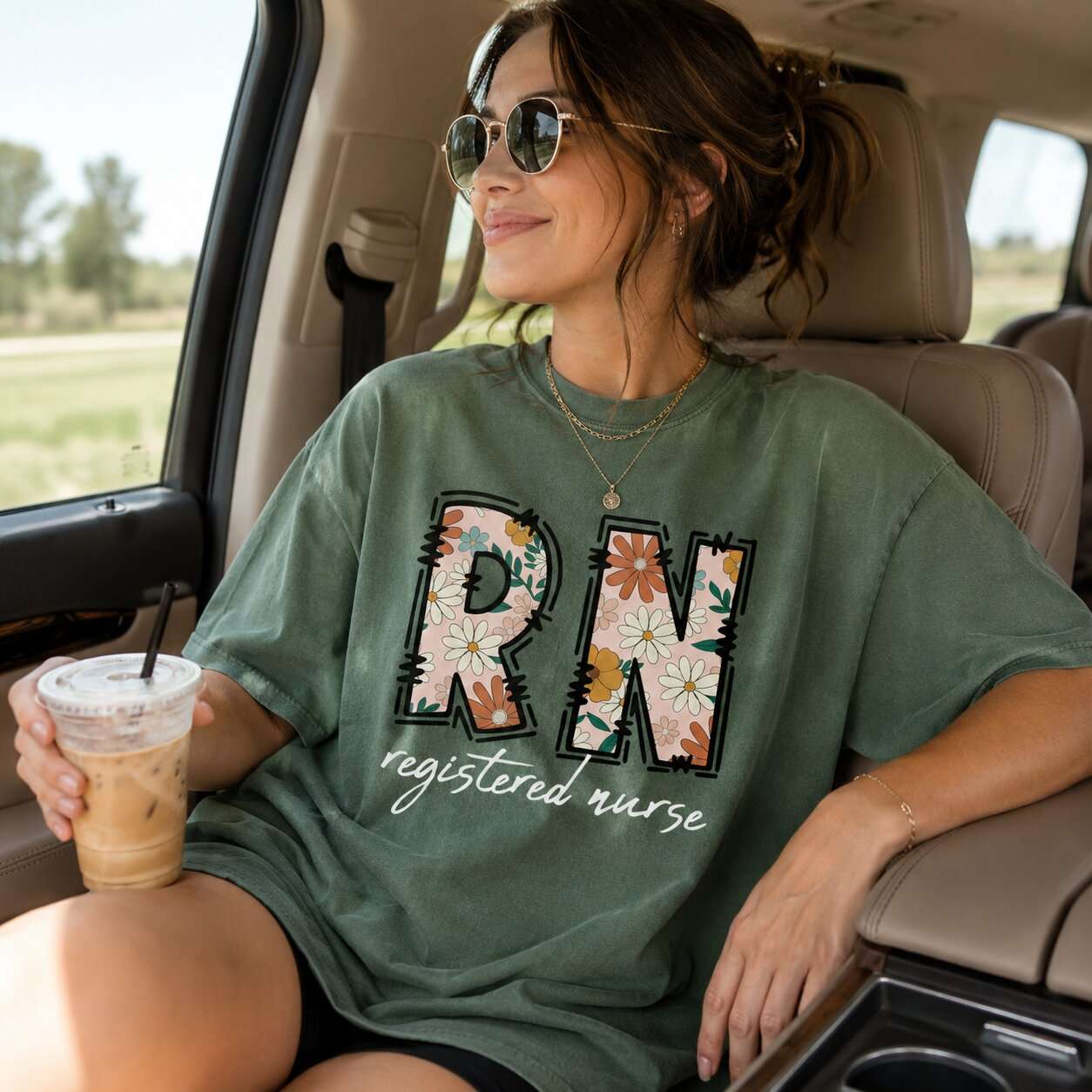 RN Registered Nurse Retro Floral Comfort Colors Tee