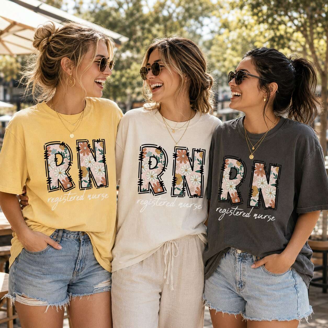 RN Registered Nurse Retro Floral Comfort Colors Tee