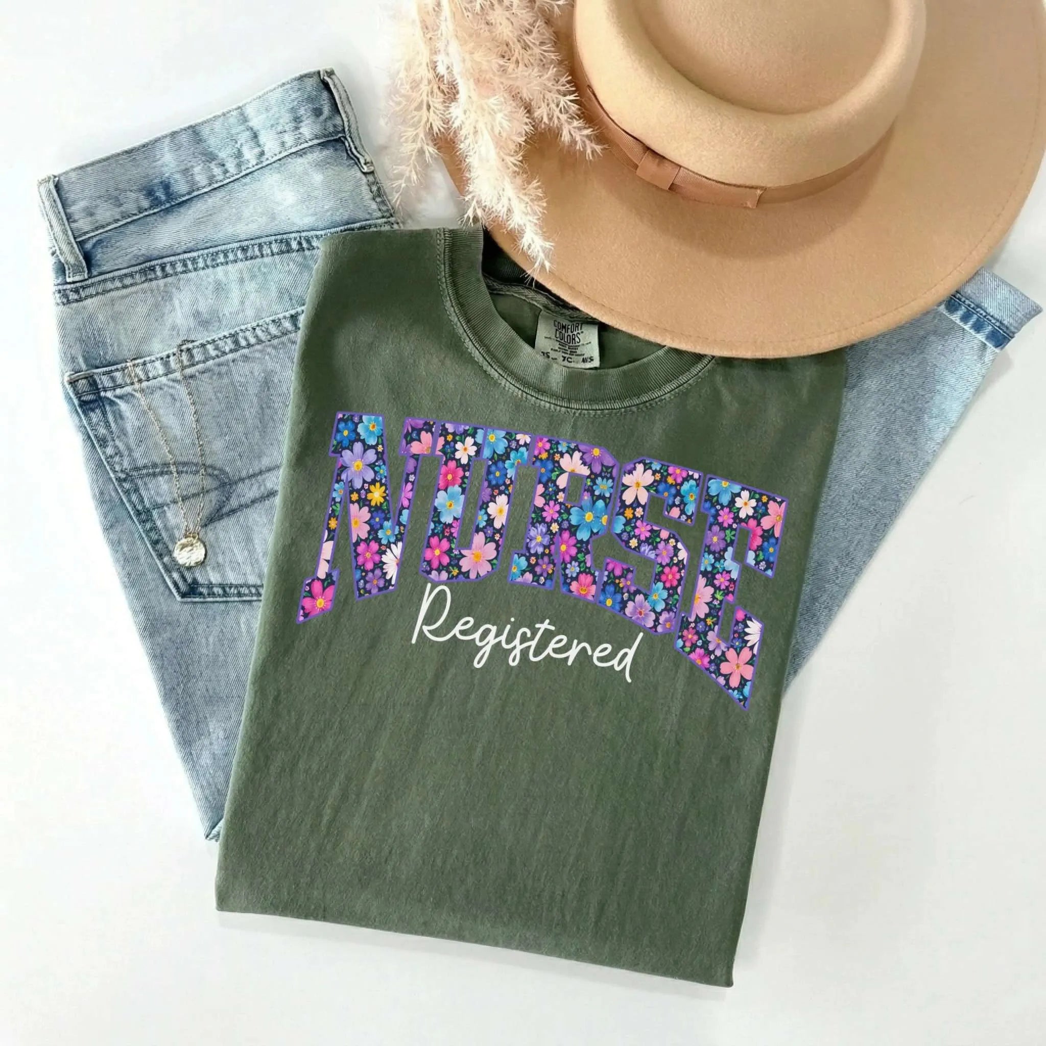Registered Nurse Bold Floral Comfort Colors Tee
