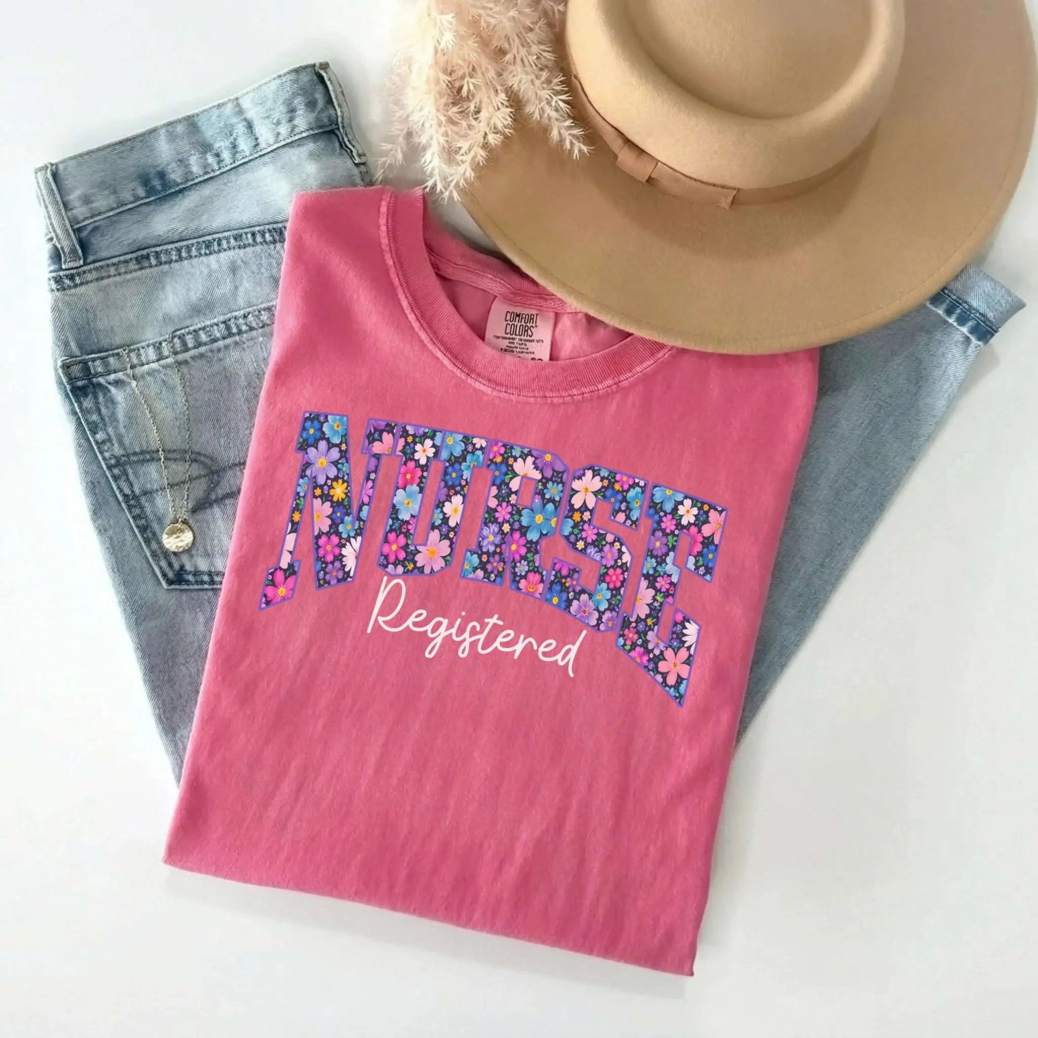 Registered Nurse Bold Floral Comfort Colors Tee