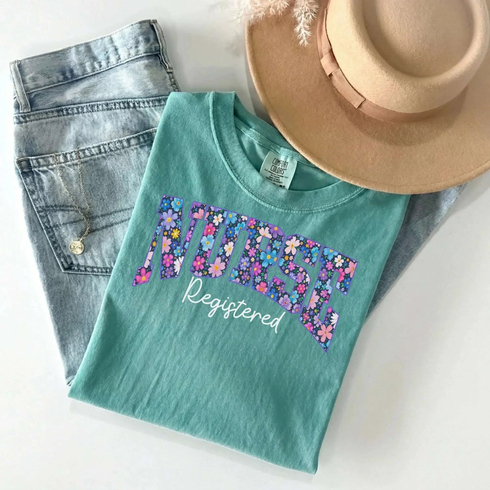 Registered Nurse Bold Floral Comfort Colors Tee