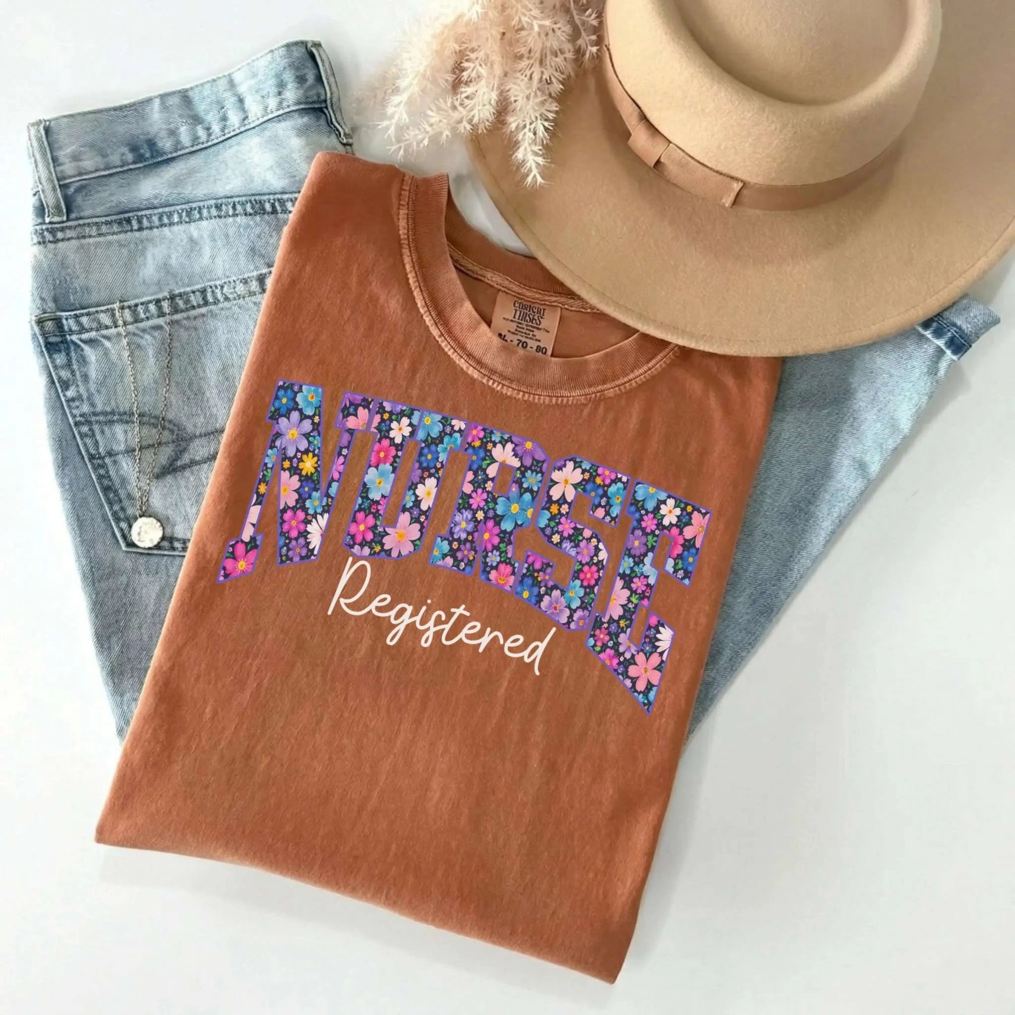 Registered Nurse Bold Floral Comfort Colors Tee