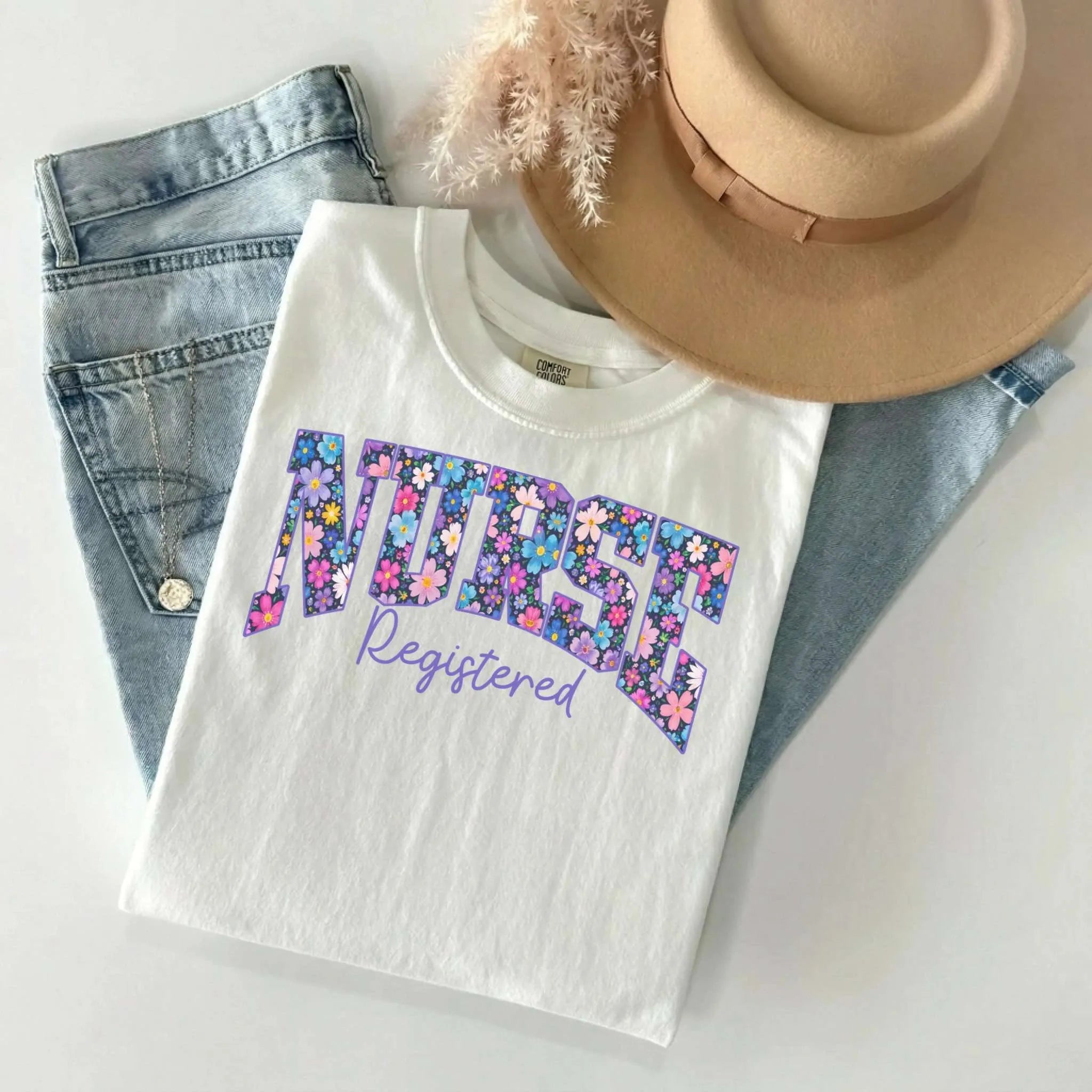 Registered Nurse Bold Floral Comfort Colors Tee