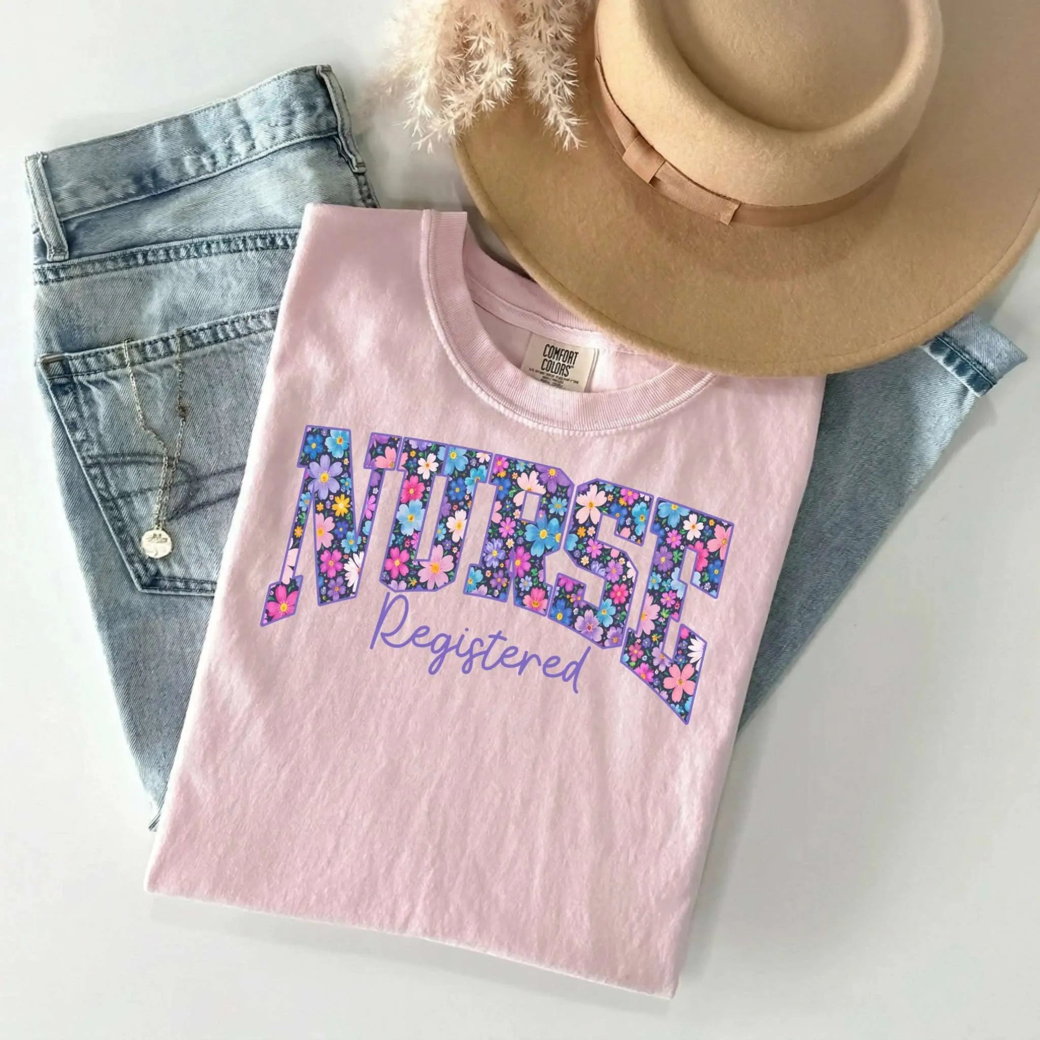 Registered Nurse Bold Floral Comfort Colors Tee