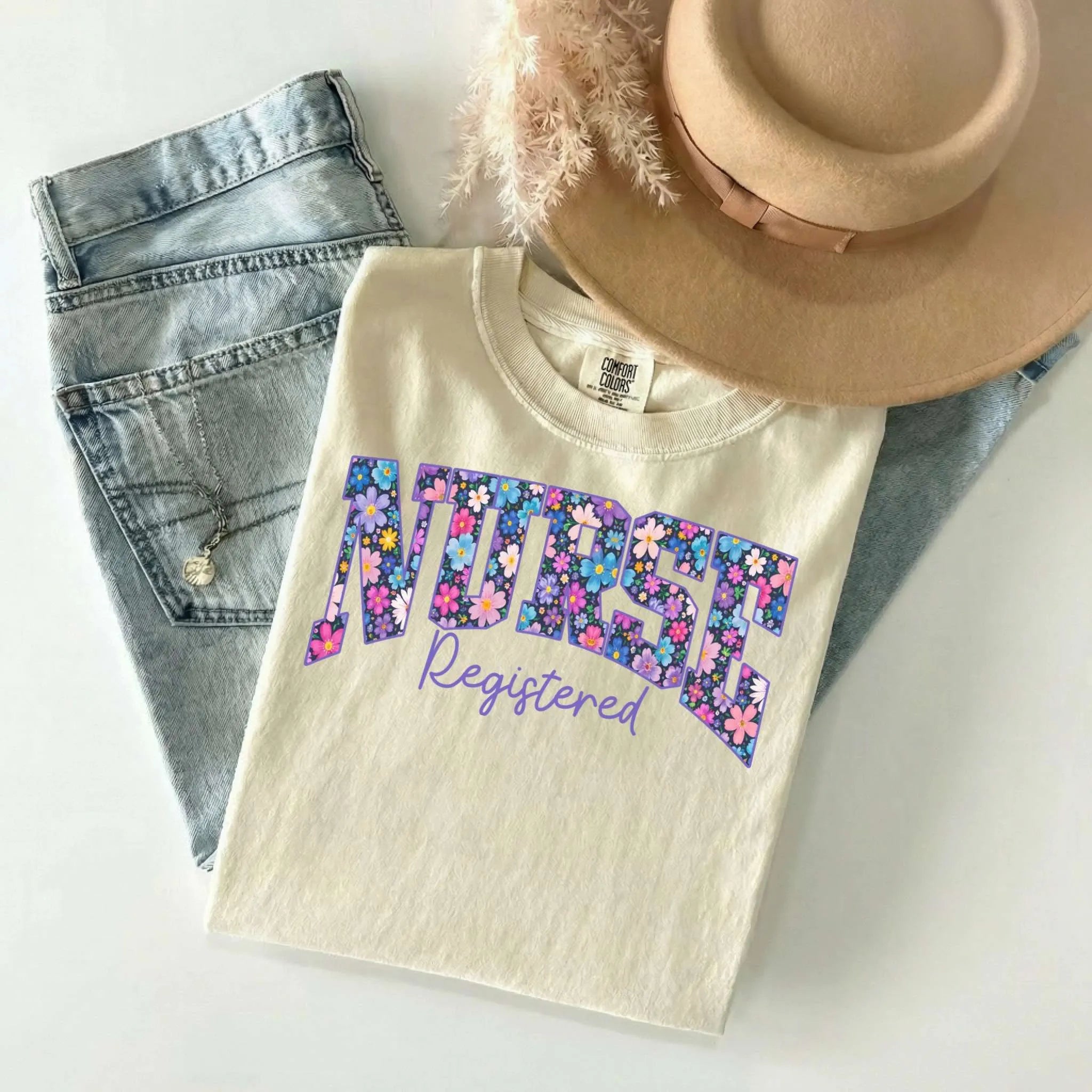 Registered Nurse Bold Floral Comfort Colors Tee