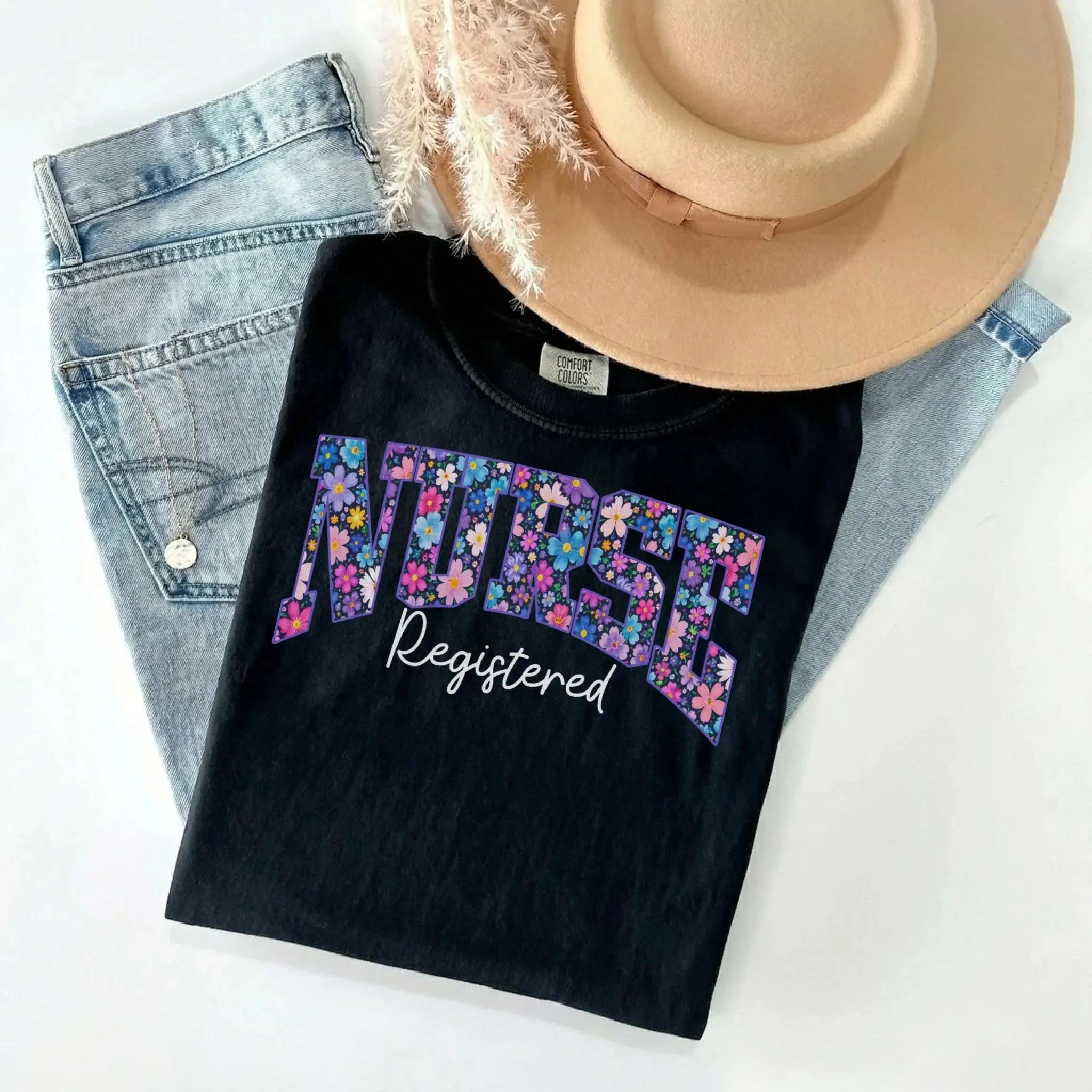 Registered Nurse Bold Floral Comfort Colors Tee