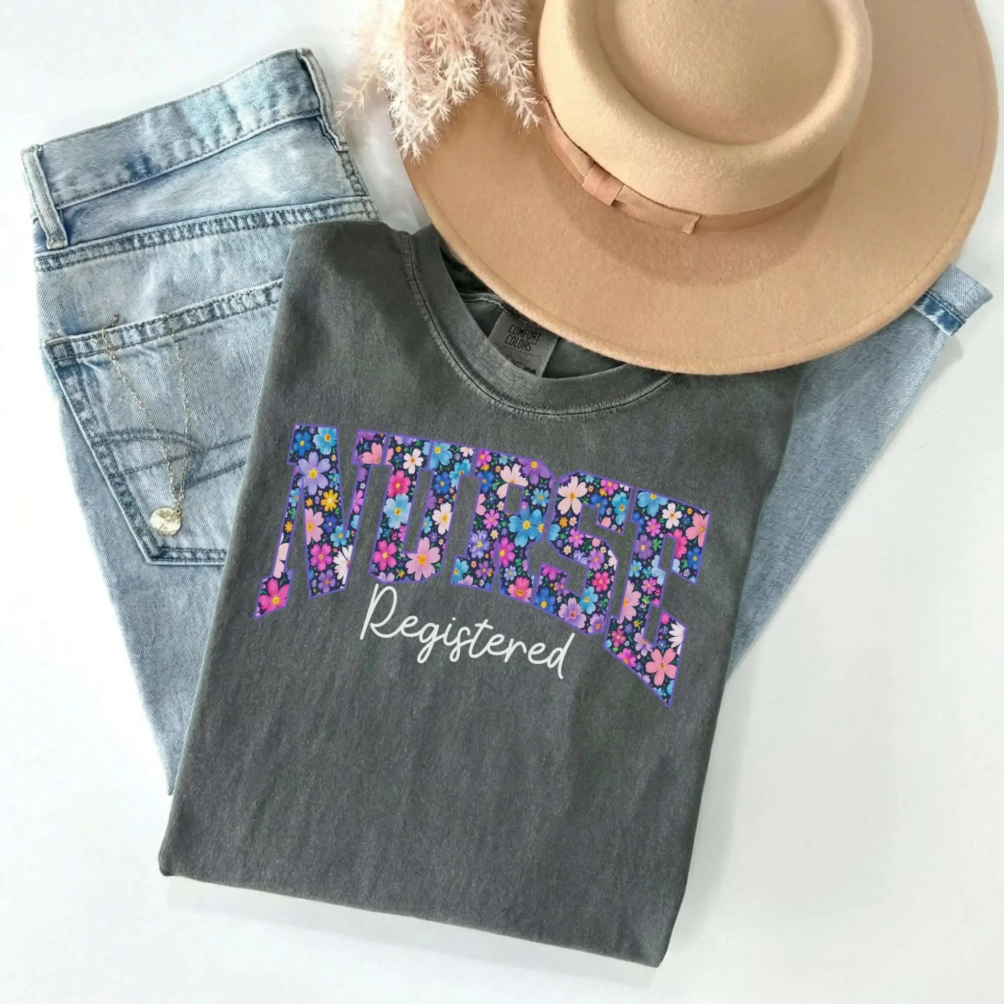 Registered Nurse Bold Floral Comfort Colors Tee