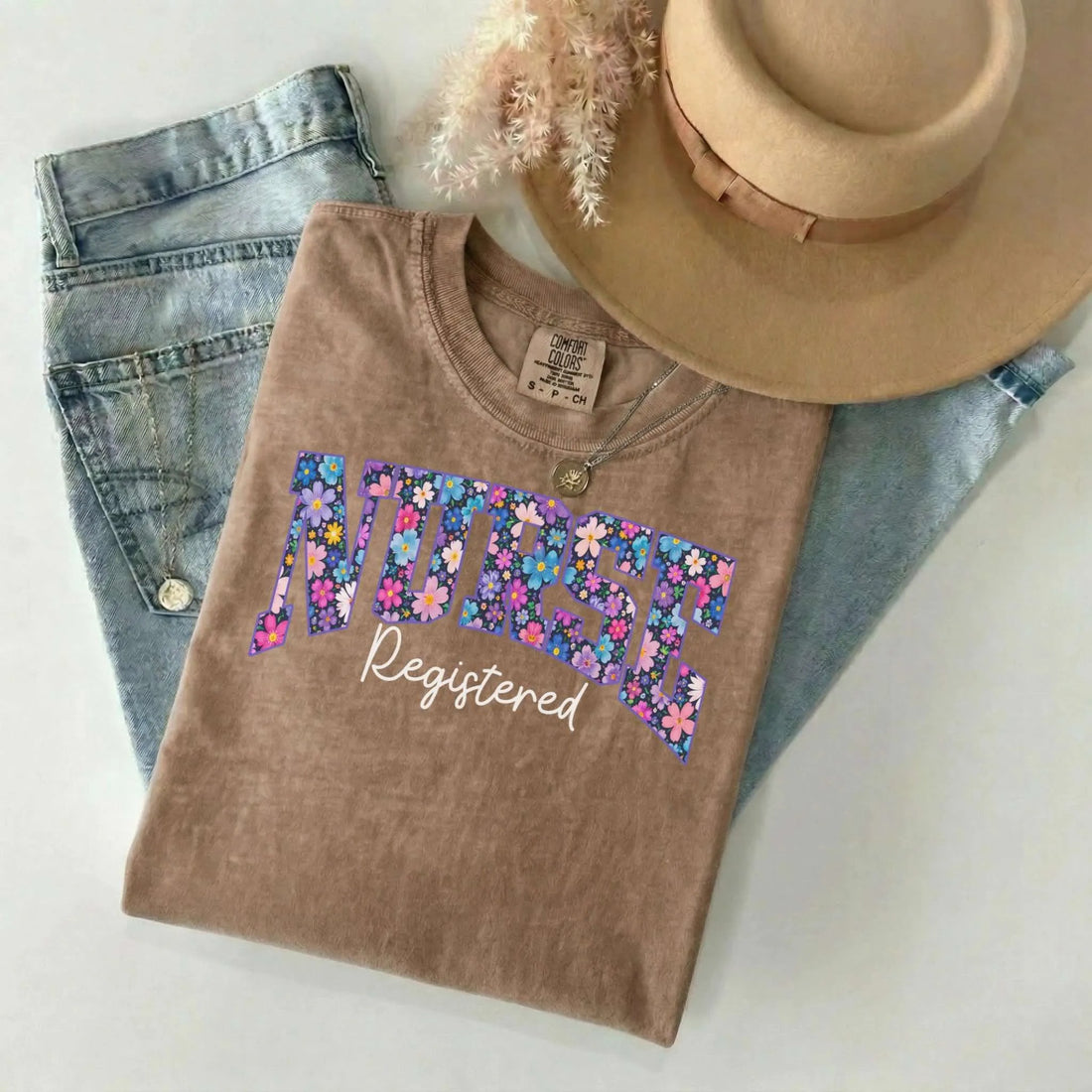 Registered Nurse Bold Floral Comfort Colors Tee