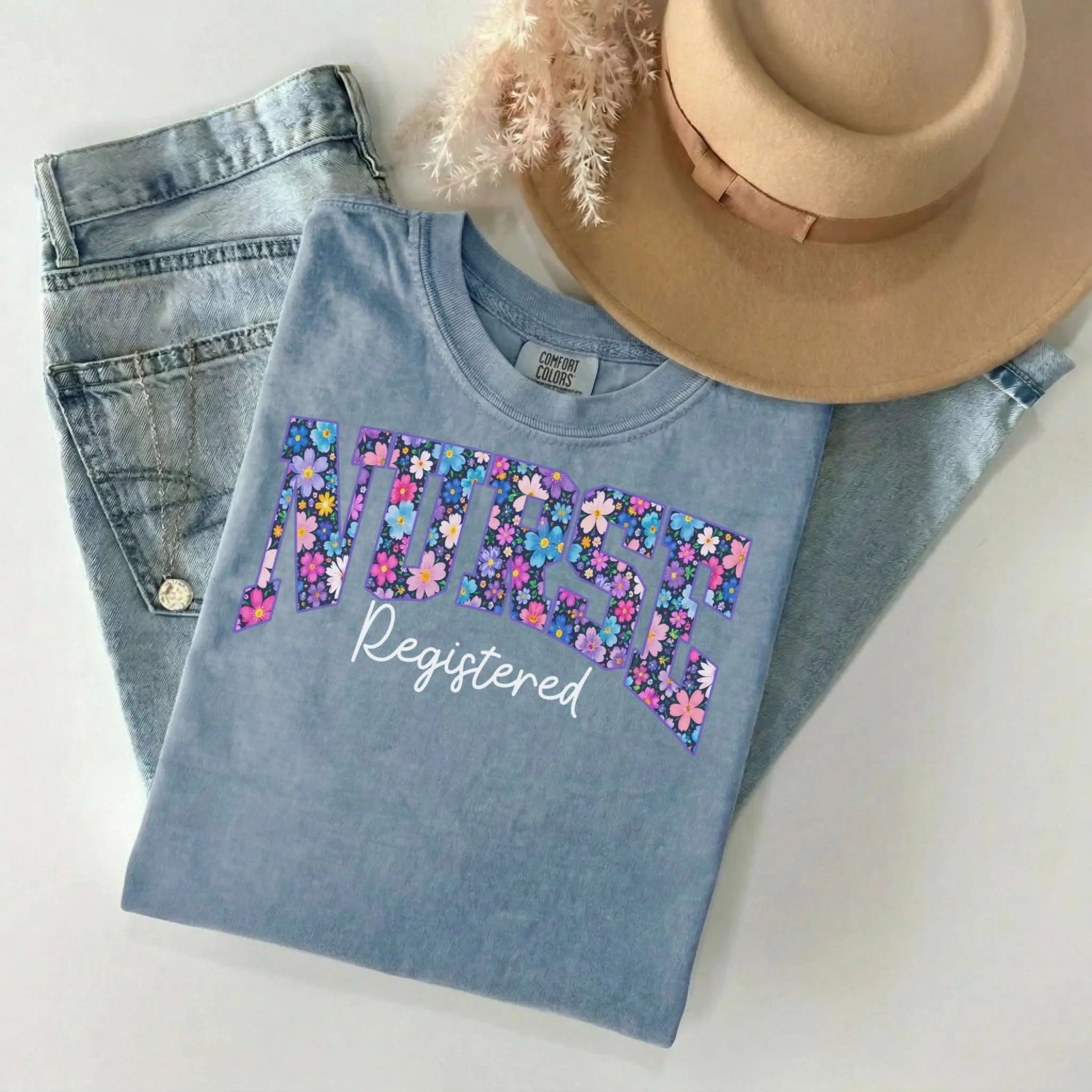 Registered Nurse Bold Floral Comfort Colors Tee