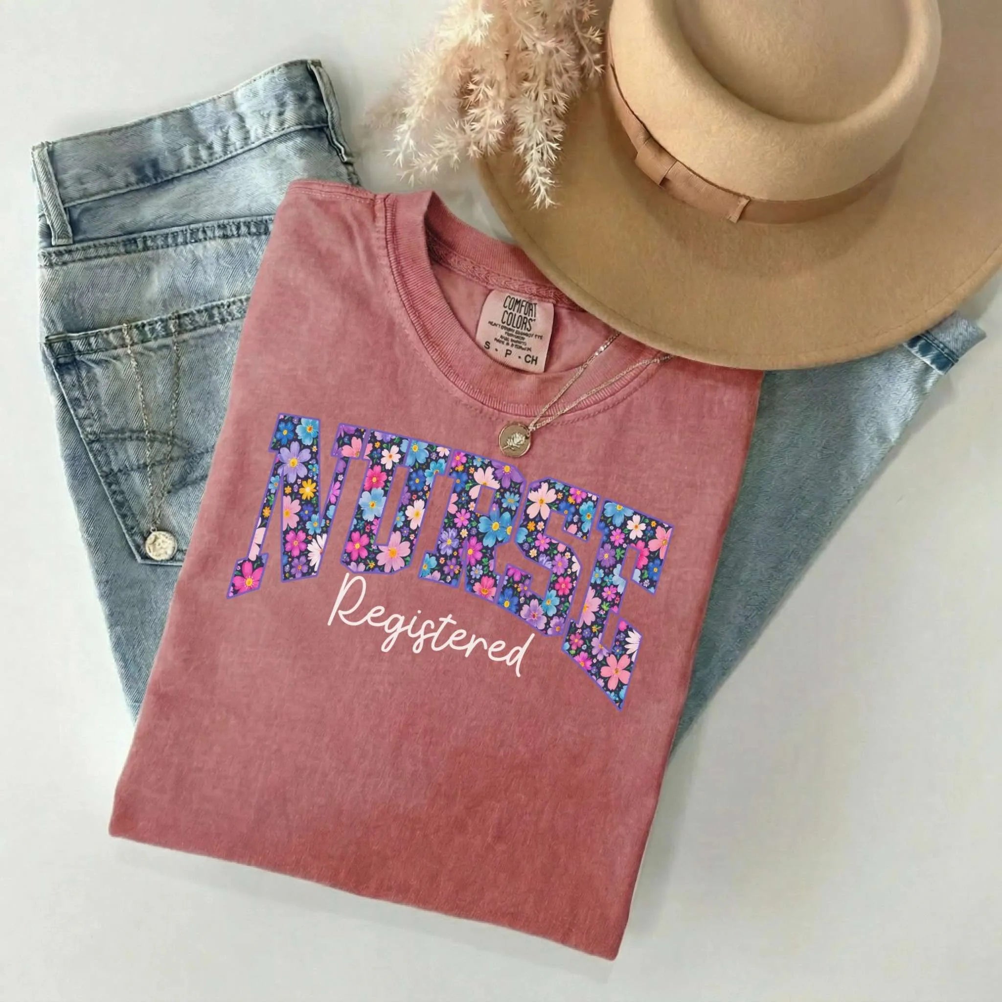 Registered Nurse Bold Floral Comfort Colors Tee