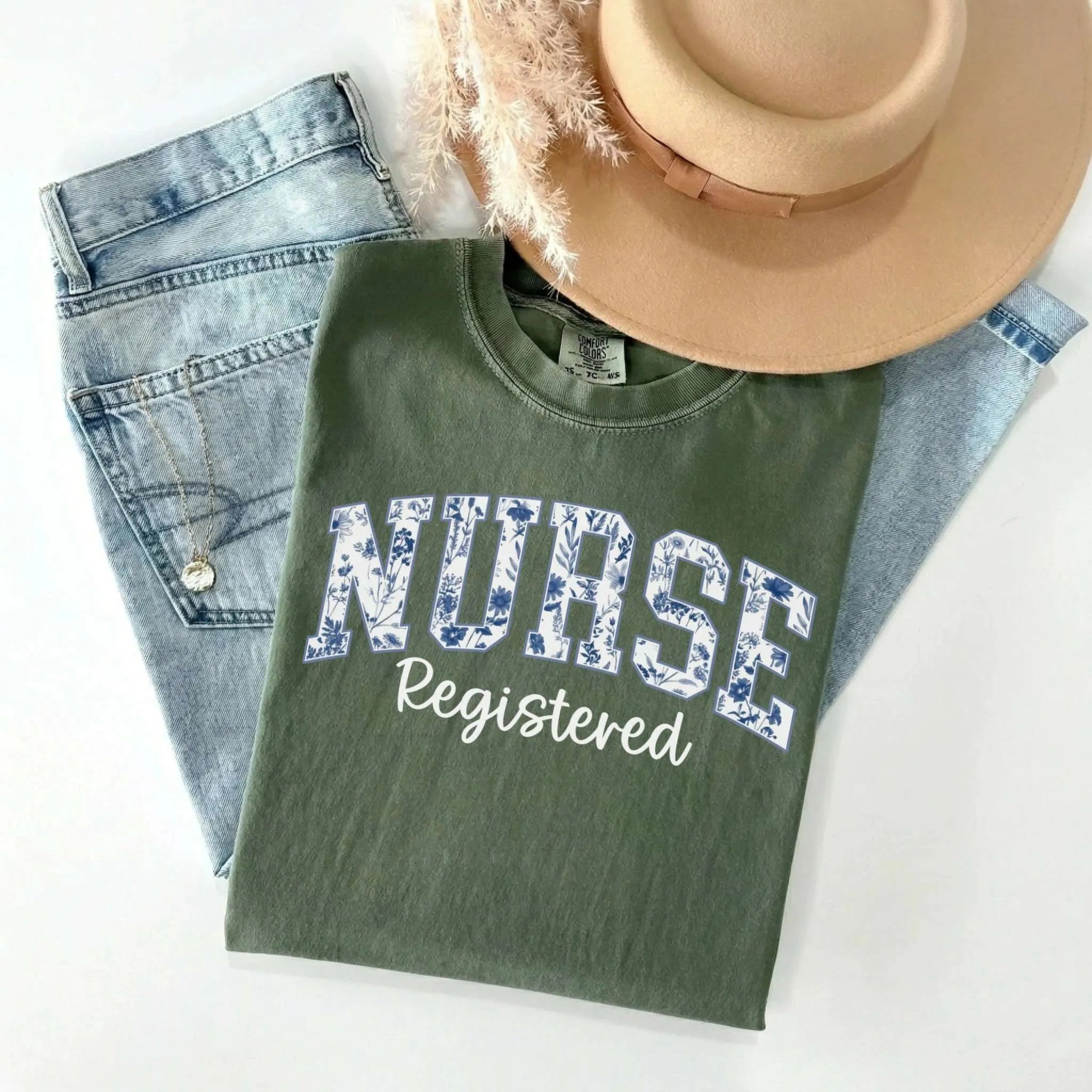 Registered Nurse Floral Varsity Comfort Colors Tee
