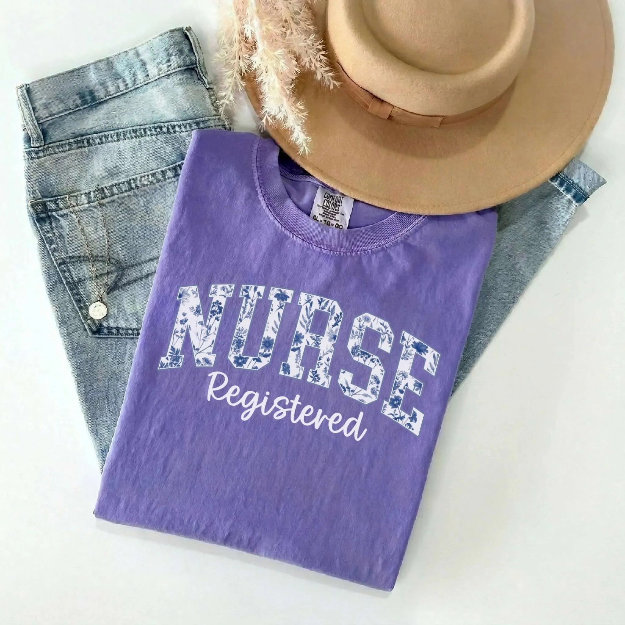 Registered Nurse Floral Varsity Comfort Colors Tee