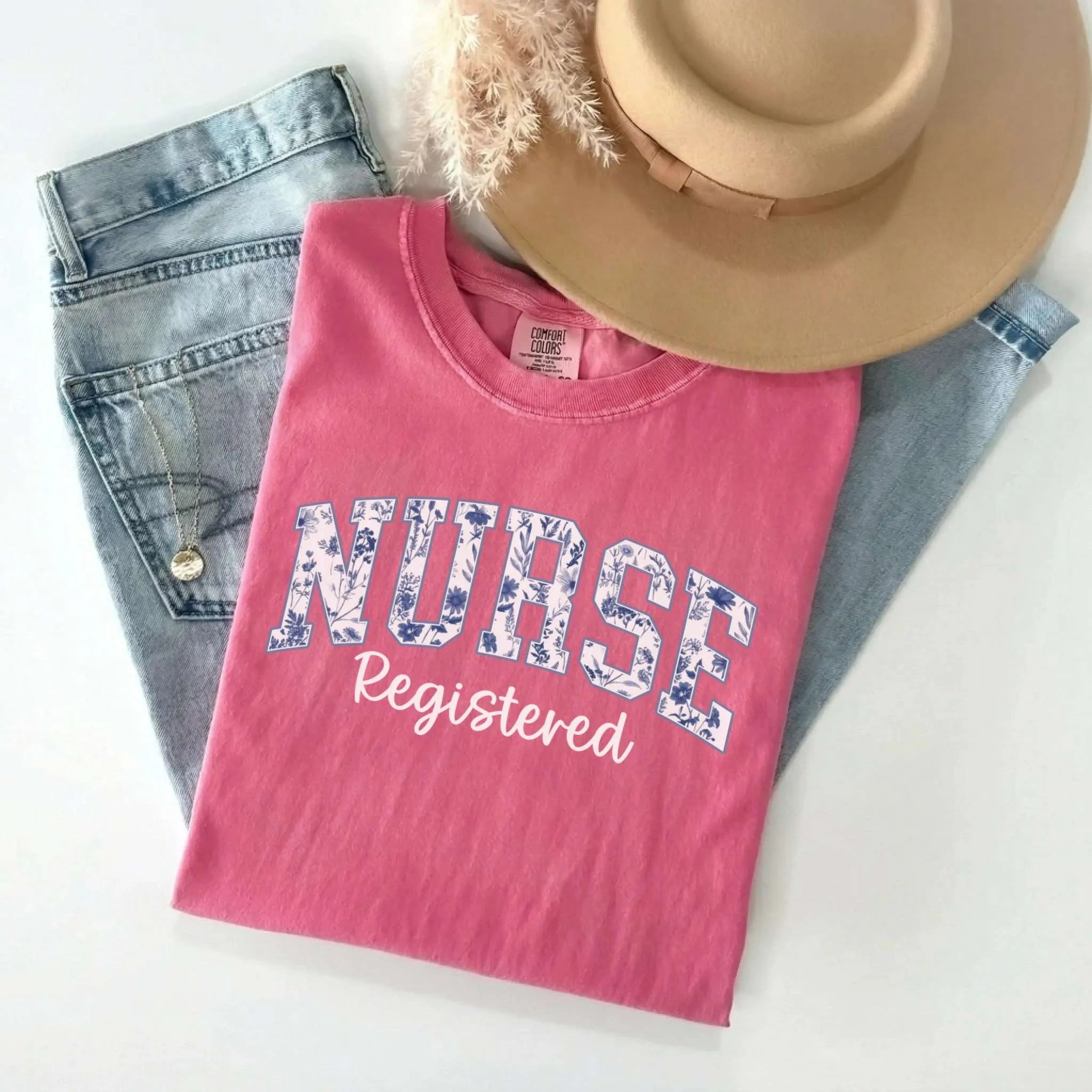 Registered Nurse Floral Varsity Comfort Colors Tee