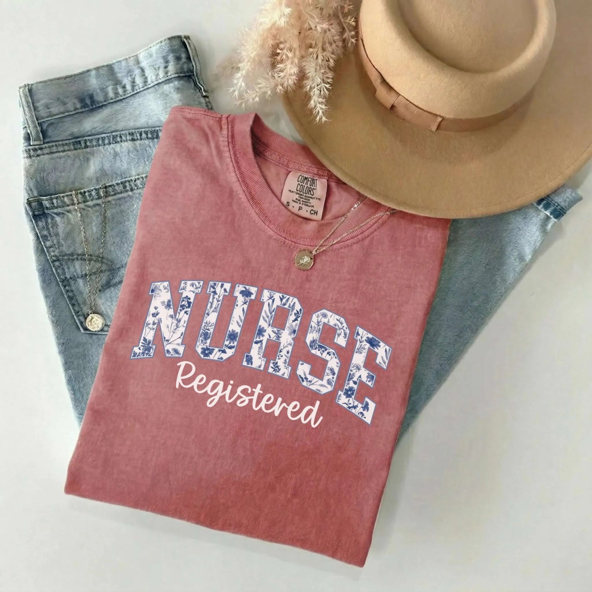 Registered Nurse Floral Varsity Comfort Colors Tee