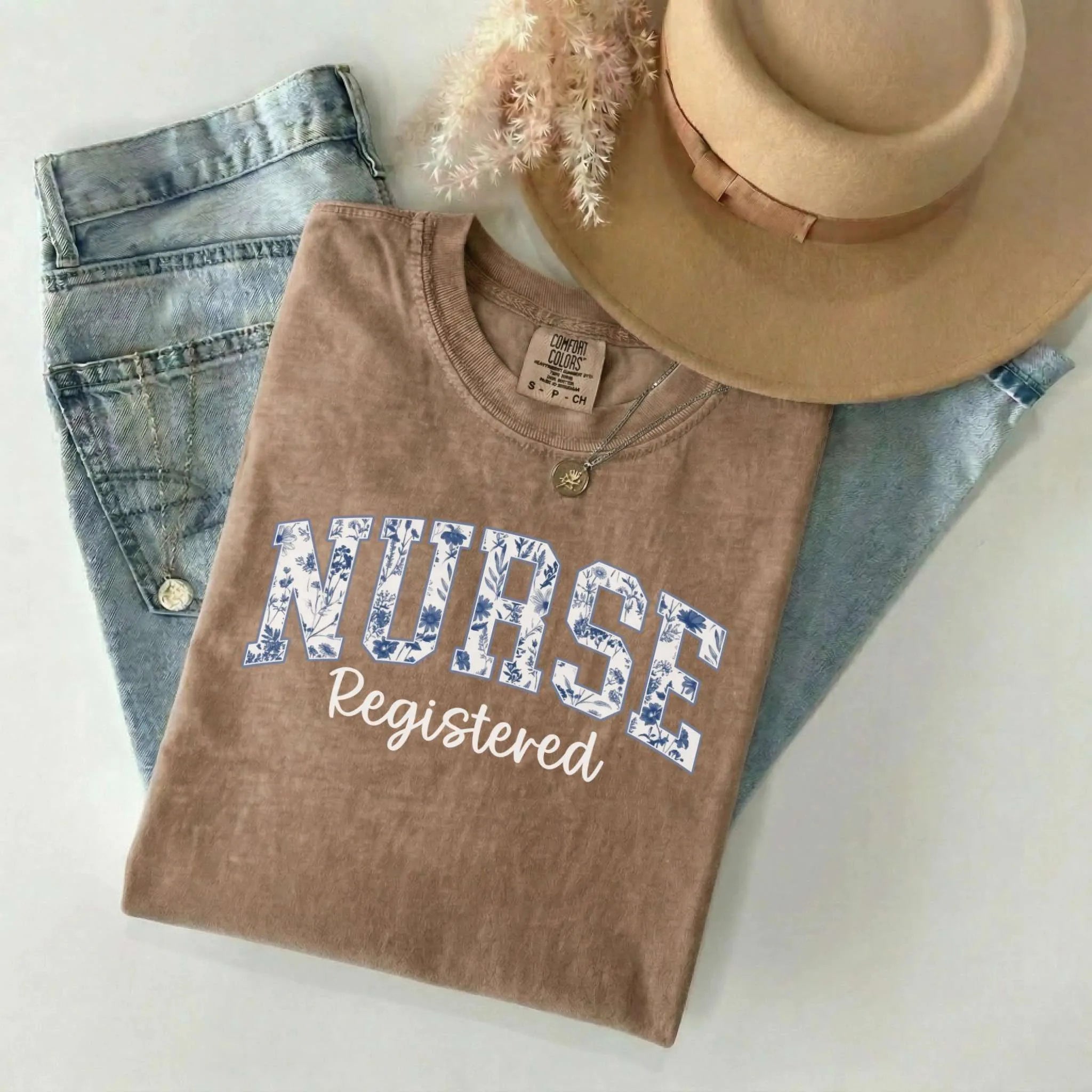 Registered Nurse Floral Varsity Comfort Colors Tee