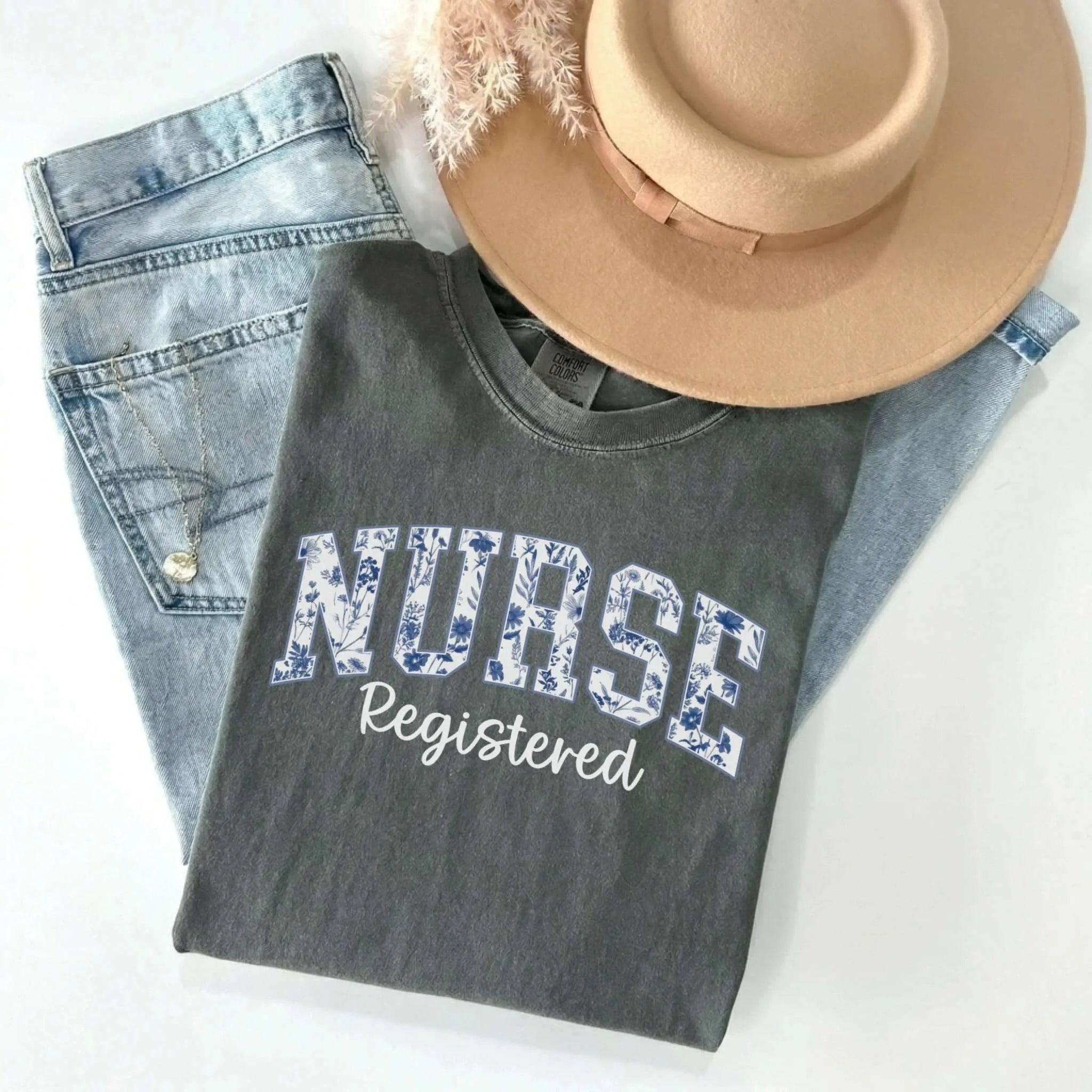 Registered Nurse Floral Varsity Comfort Colors Tee