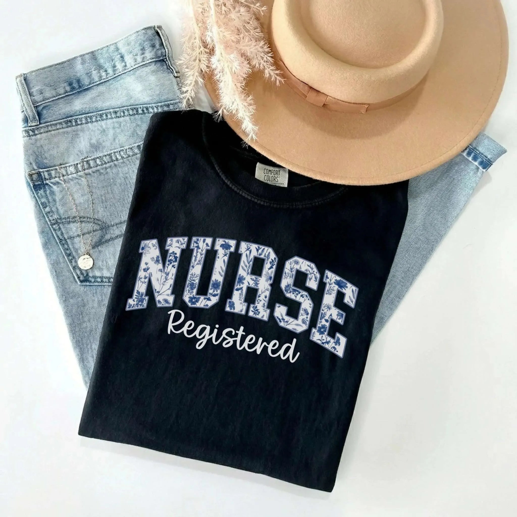 Registered Nurse Floral Varsity Comfort Colors Tee
