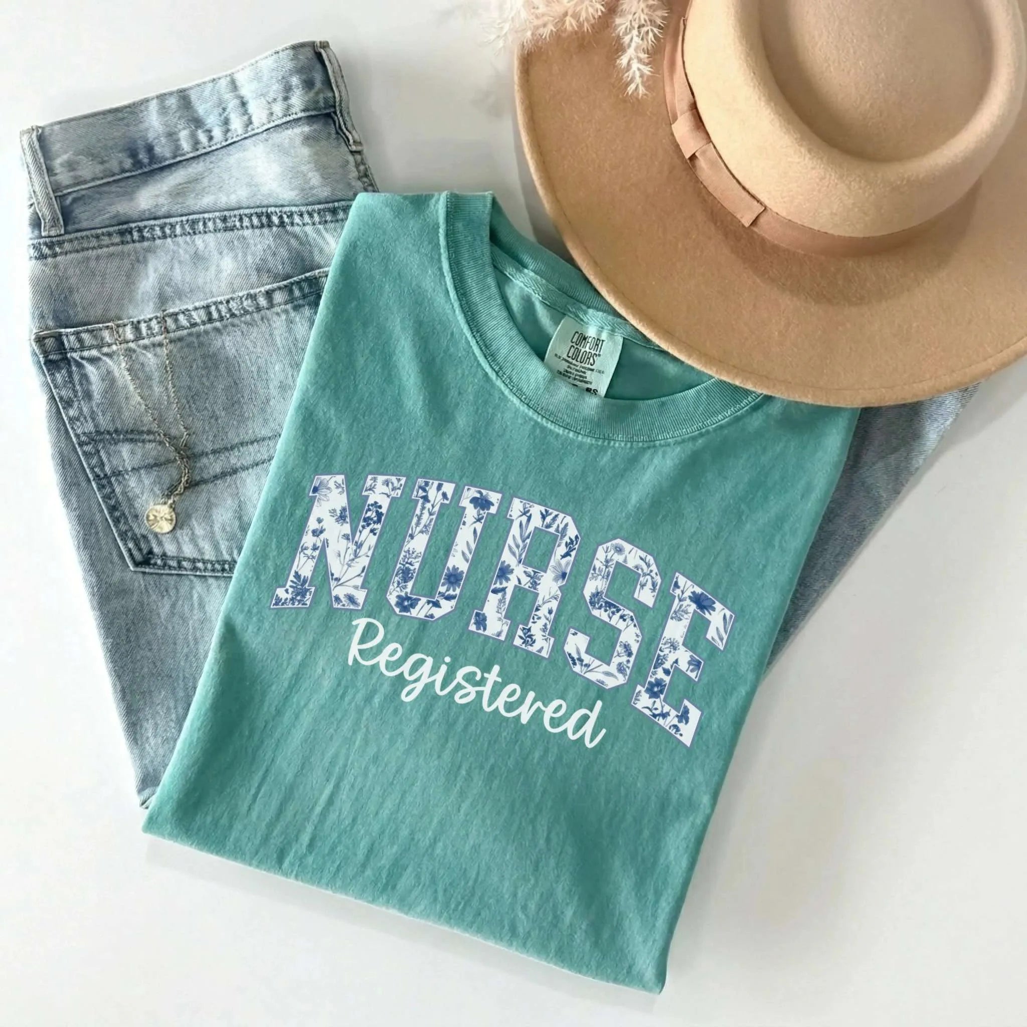 Registered Nurse Floral Varsity Comfort Colors Tee