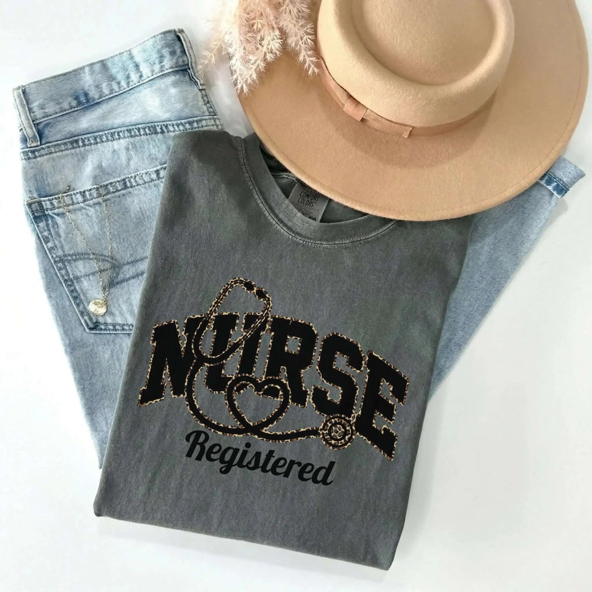 Registered Nurse Leopard Stethoscope Comfort Colors Tee