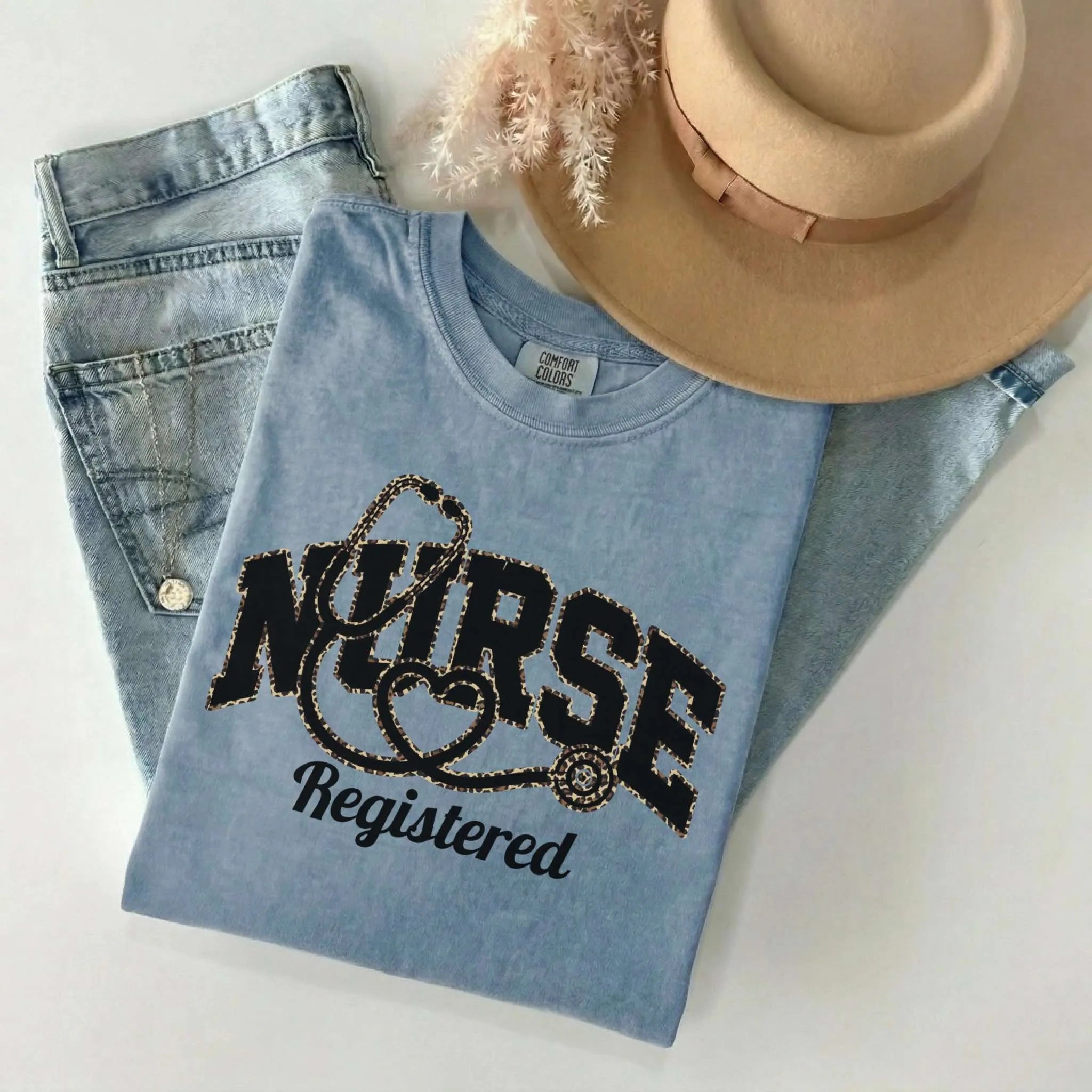 Registered Nurse Leopard Stethoscope Comfort Colors Tee