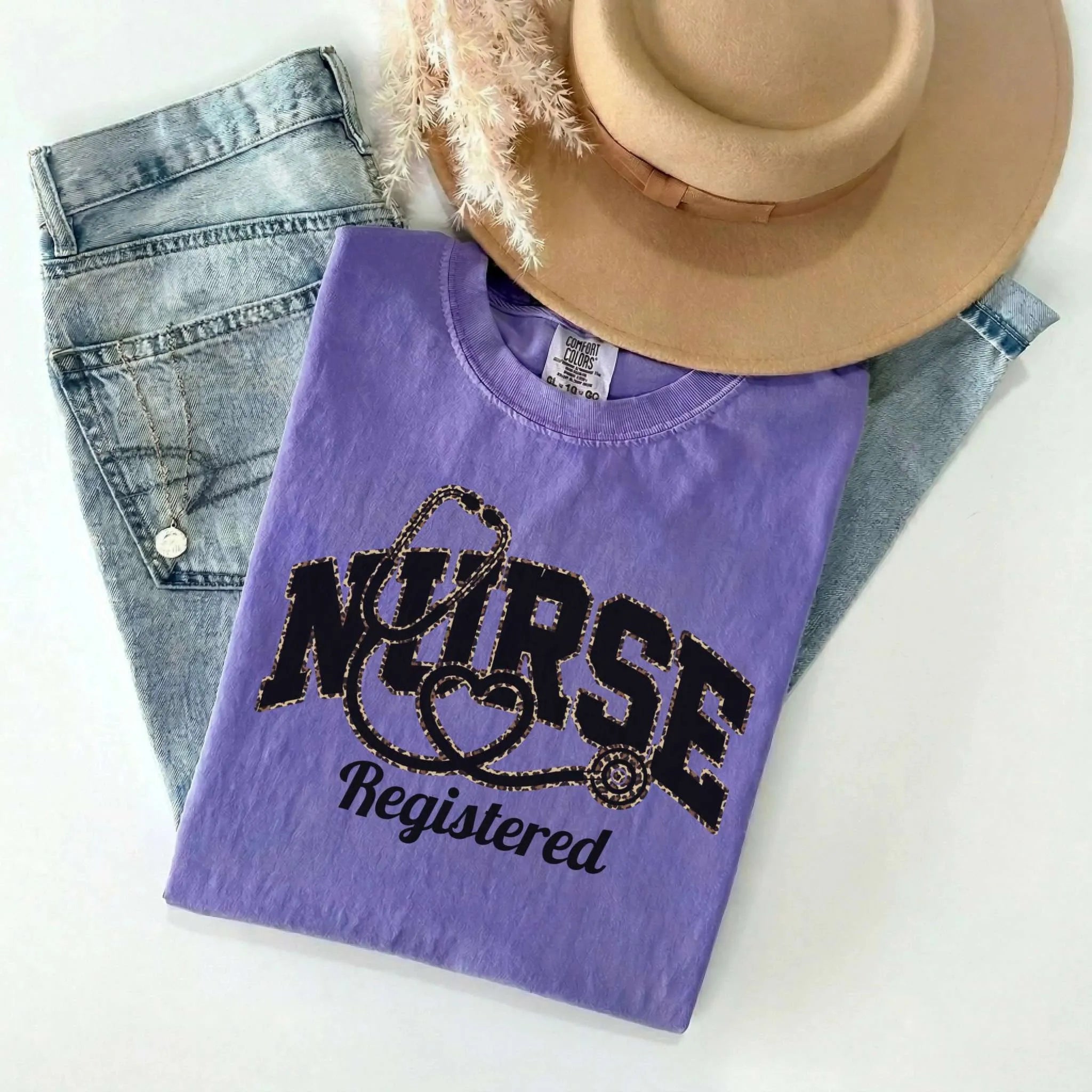 Registered Nurse Leopard Stethoscope Comfort Colors Tee