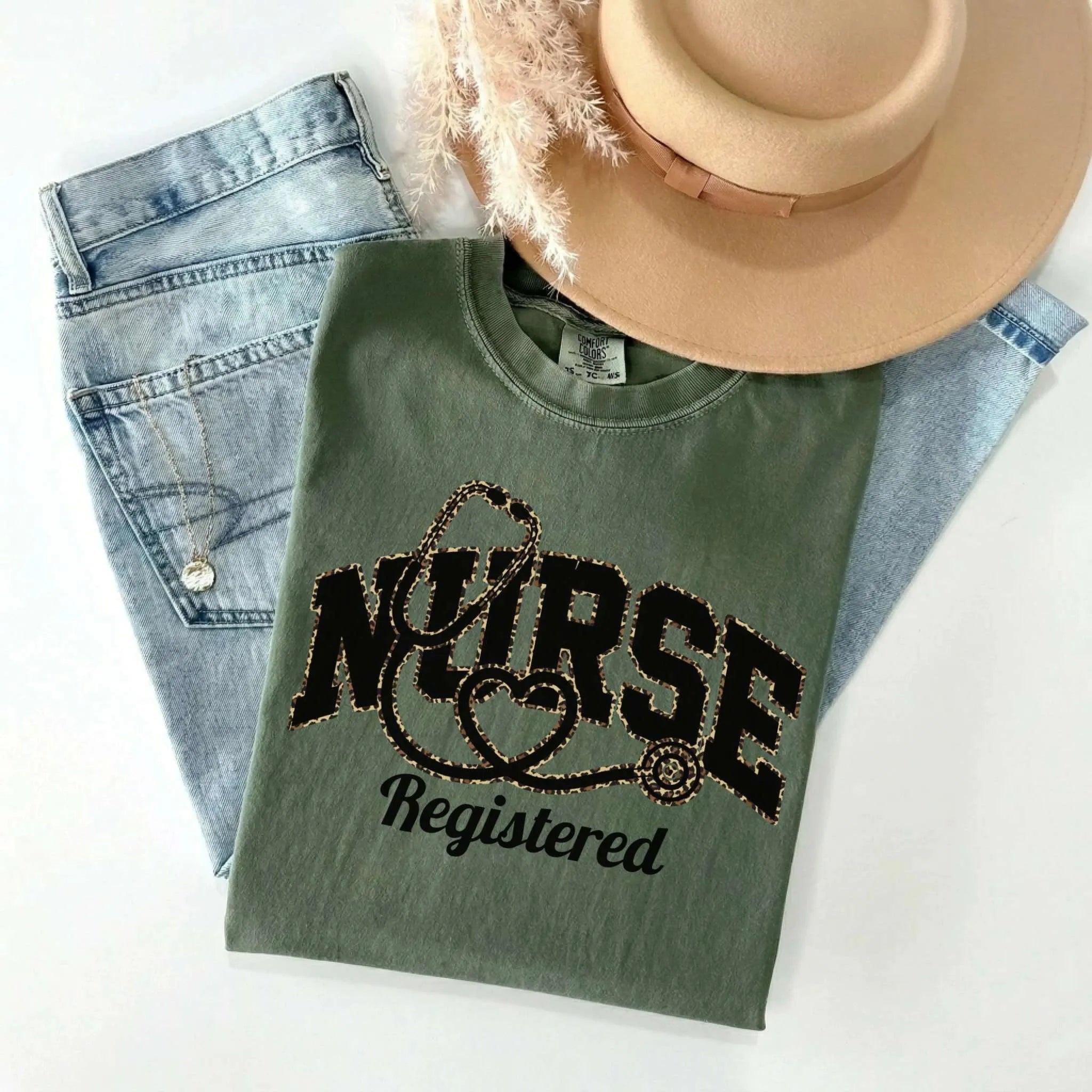 Registered Nurse Leopard Stethoscope Comfort Colors Tee