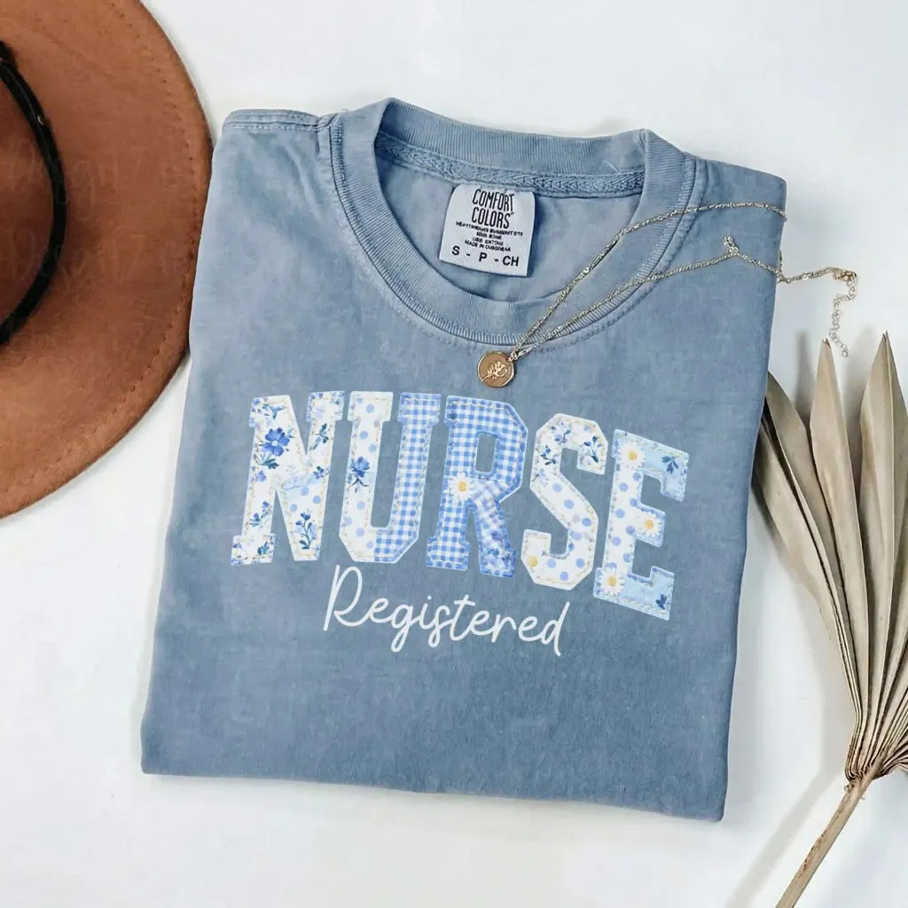 Registered Nurse Patchwork Floral Comfort Colors Tee